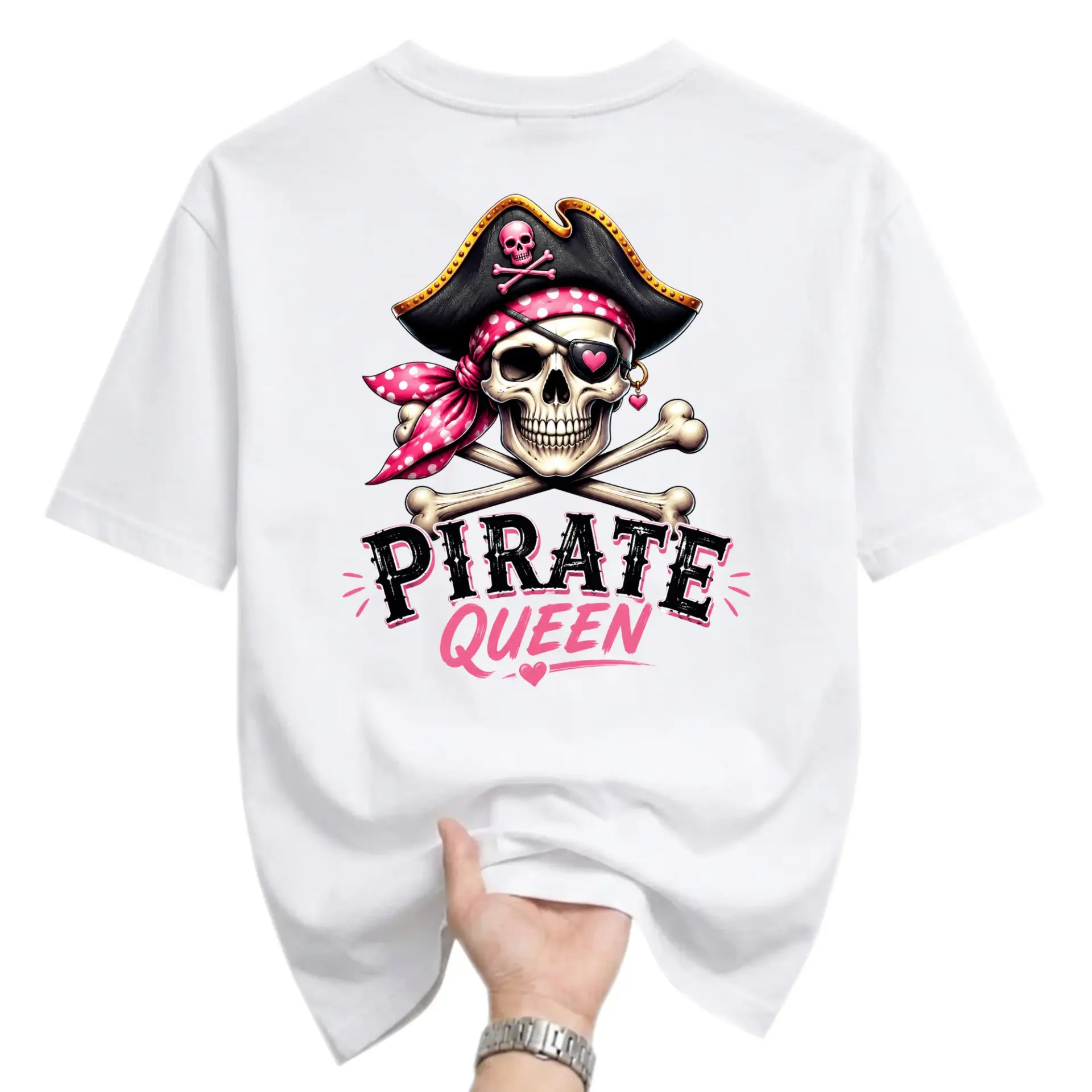 Graphic Tee Pirate Queen Skull Design Unisex Crew Neck Short Sleeve Cotton Casual Everyday Wear Stylish Top