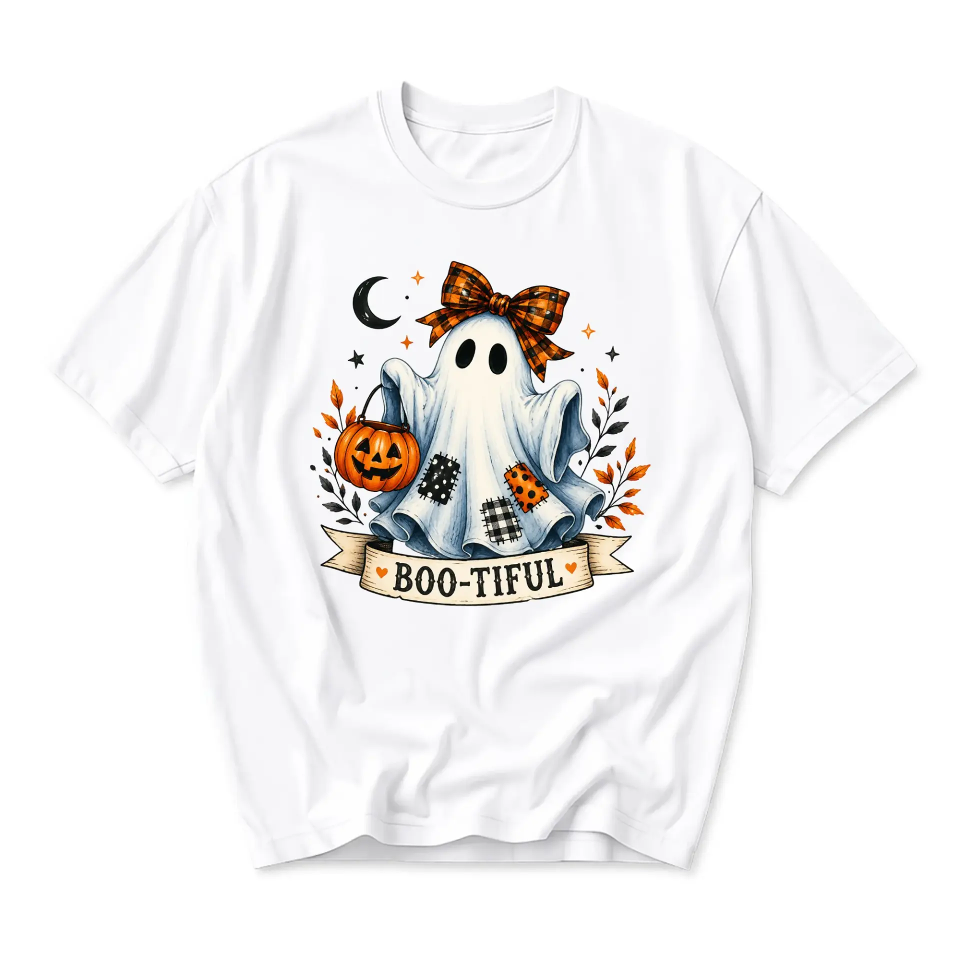 Graphic Tee Boo-Tiful Ghost Design Unisex T-Shirt Casual Fall Seasonal Apparel White Short Sleeve Crew Neck Top