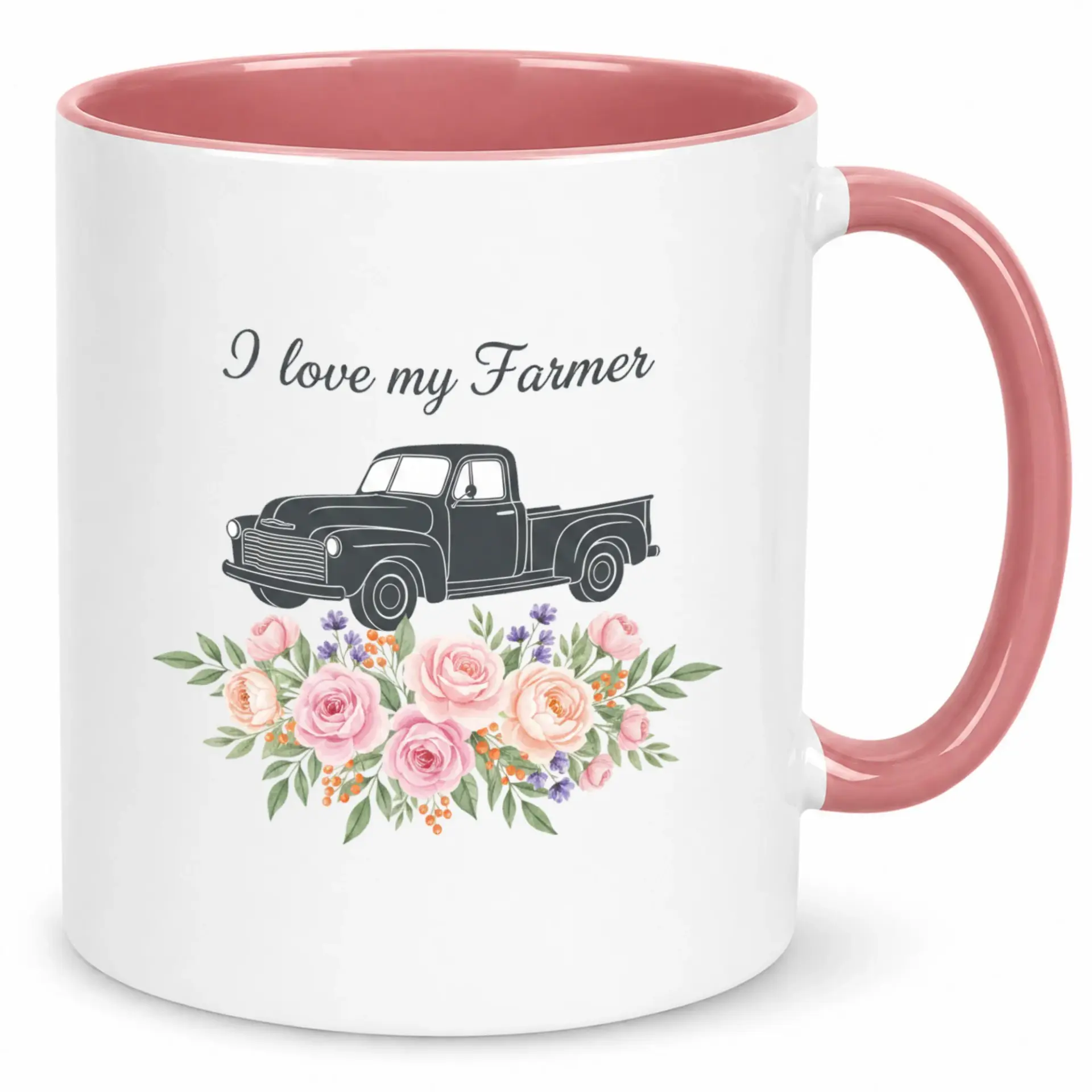 Ceramic Coffee Mug for Farmer Vintage Pickup Truck and Floral Design I Love My Drinkware Gift Agriculture Enthusiasts