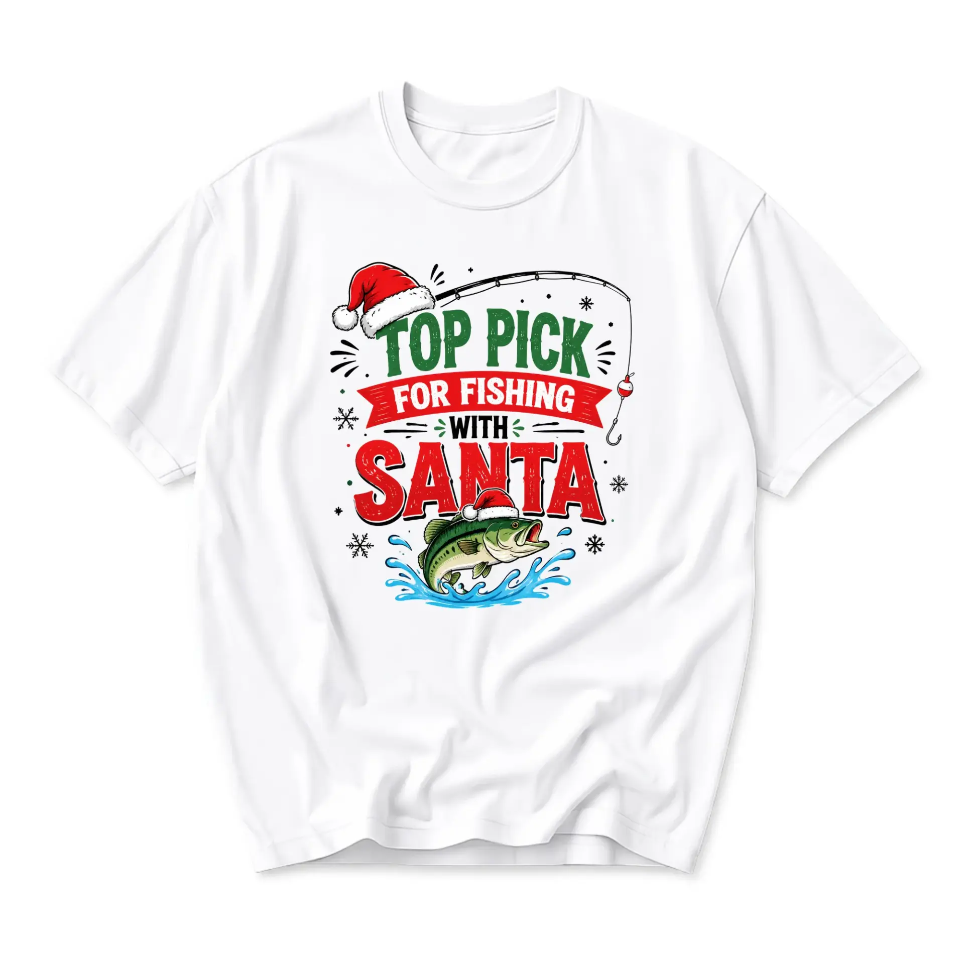 Funny Shirt Top Pick for Fishing with Santa Holiday Graphic Tee Unisex