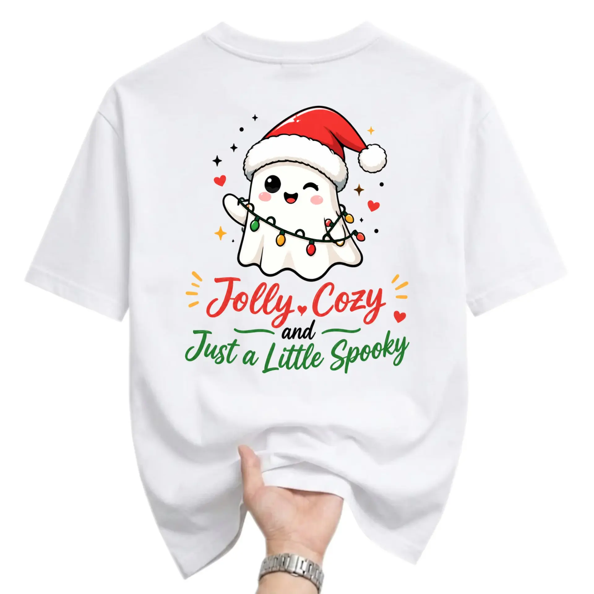 Graphic Tee Jolly Cozy and Just a Little Spooky Holiday Ghost Shirt for Casual Wear and Festive Seasonal Outfits