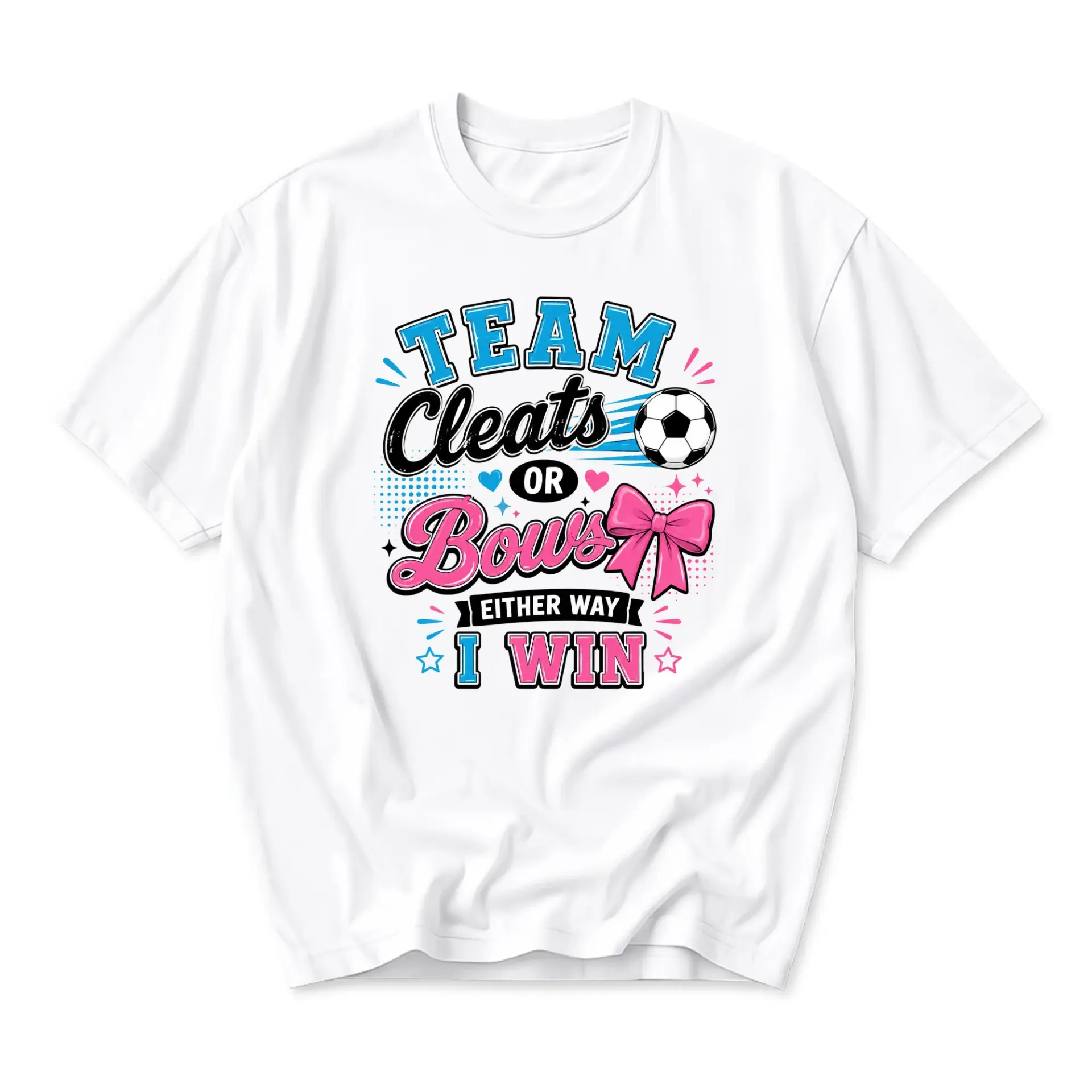 Funny Shirt Team Cleats or Bows Either Way I Win Graphic Tee Unisex Casual Cotton Crew Neck Top Gender Reveal Apparel