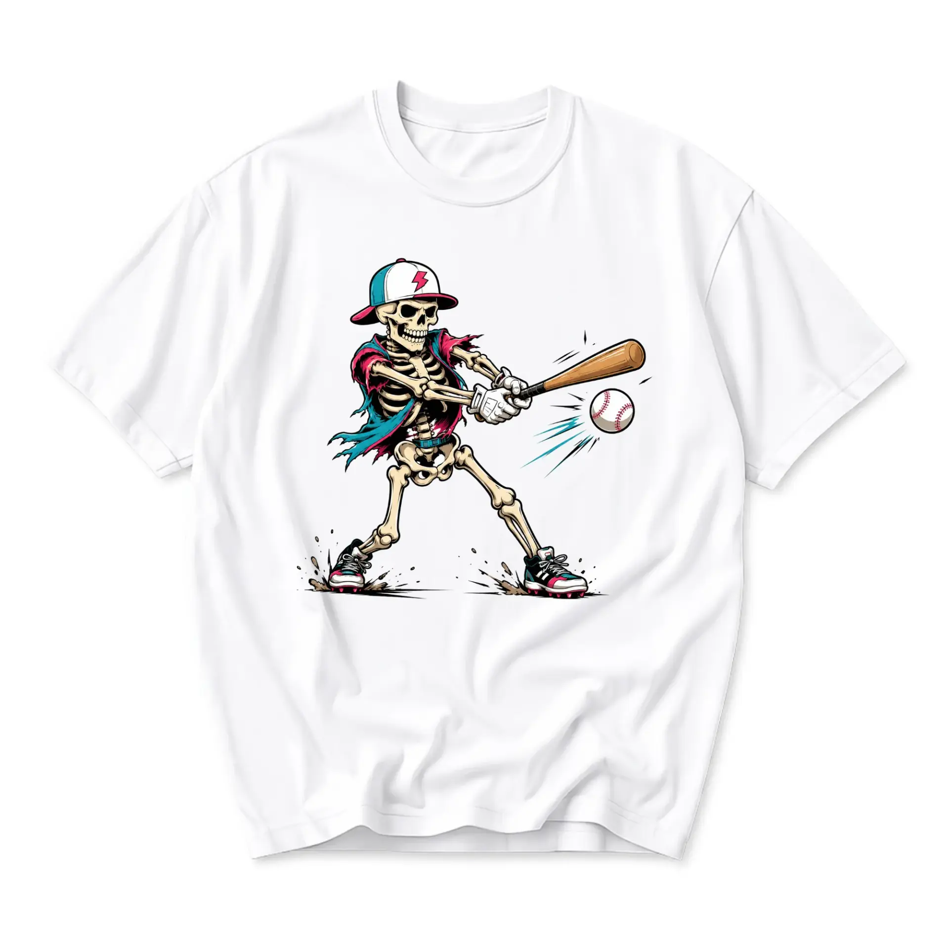 Graphic Tee Unisex Baseball Skeleton T-Shirt Sporty Cartoon Skeleton Print Casual Cotton Blend Crew Neck Apparel