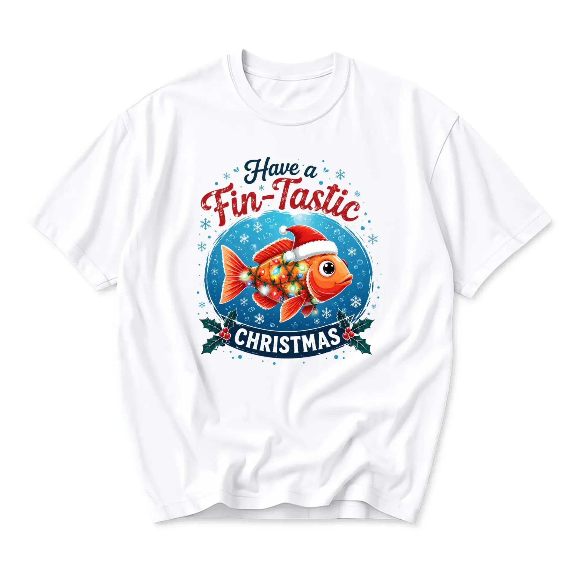 Funny Shirt Fin-Tastic Christmas Graphic Tee Unisex Holiday Crew Neck Cotton Blend Casual Short Sleeve Apparel