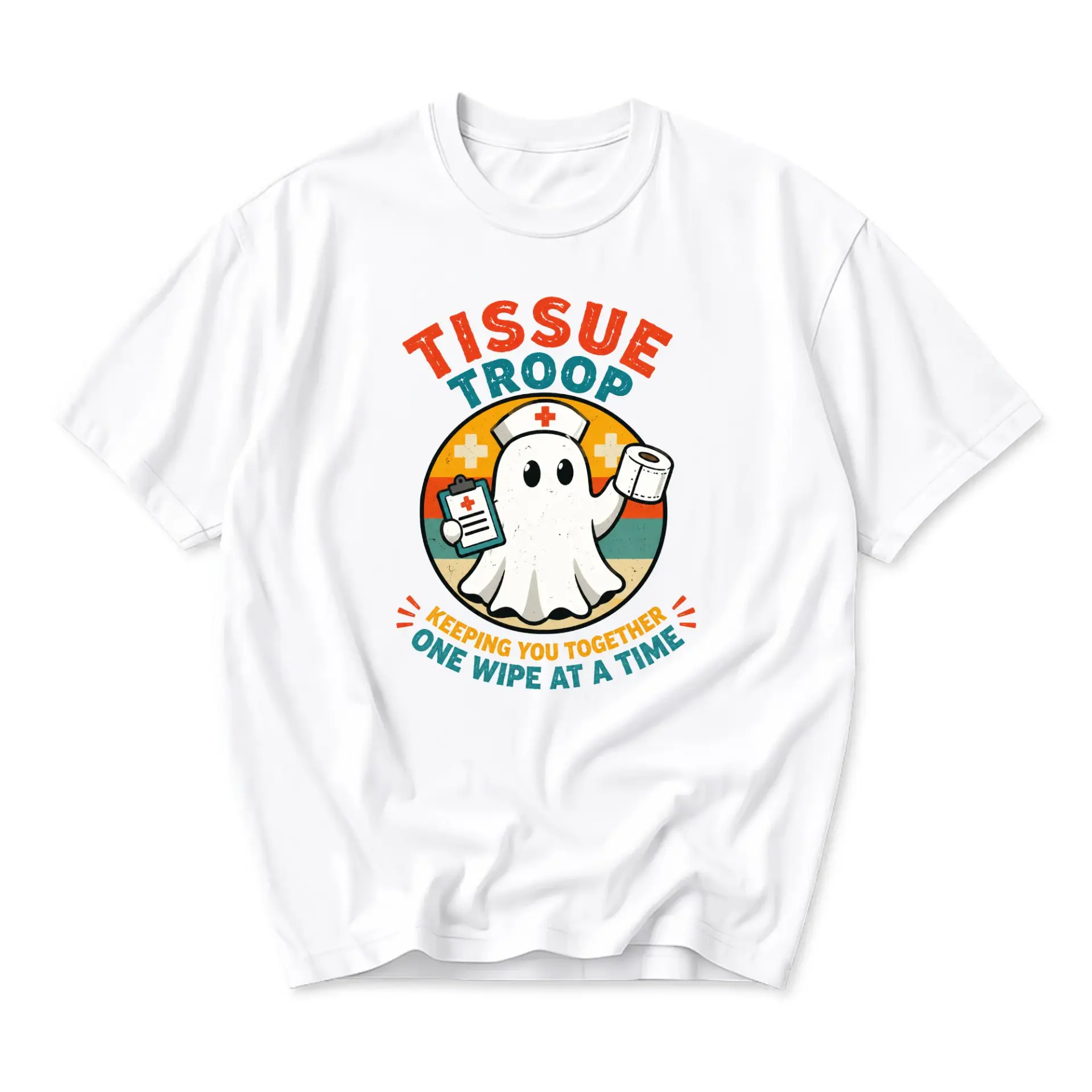 Graphic Tee Tissue Troop Ghost Nurse Humor Unisex Shirt for Casual Wear and Everyday Comfortable Clothing Apparel