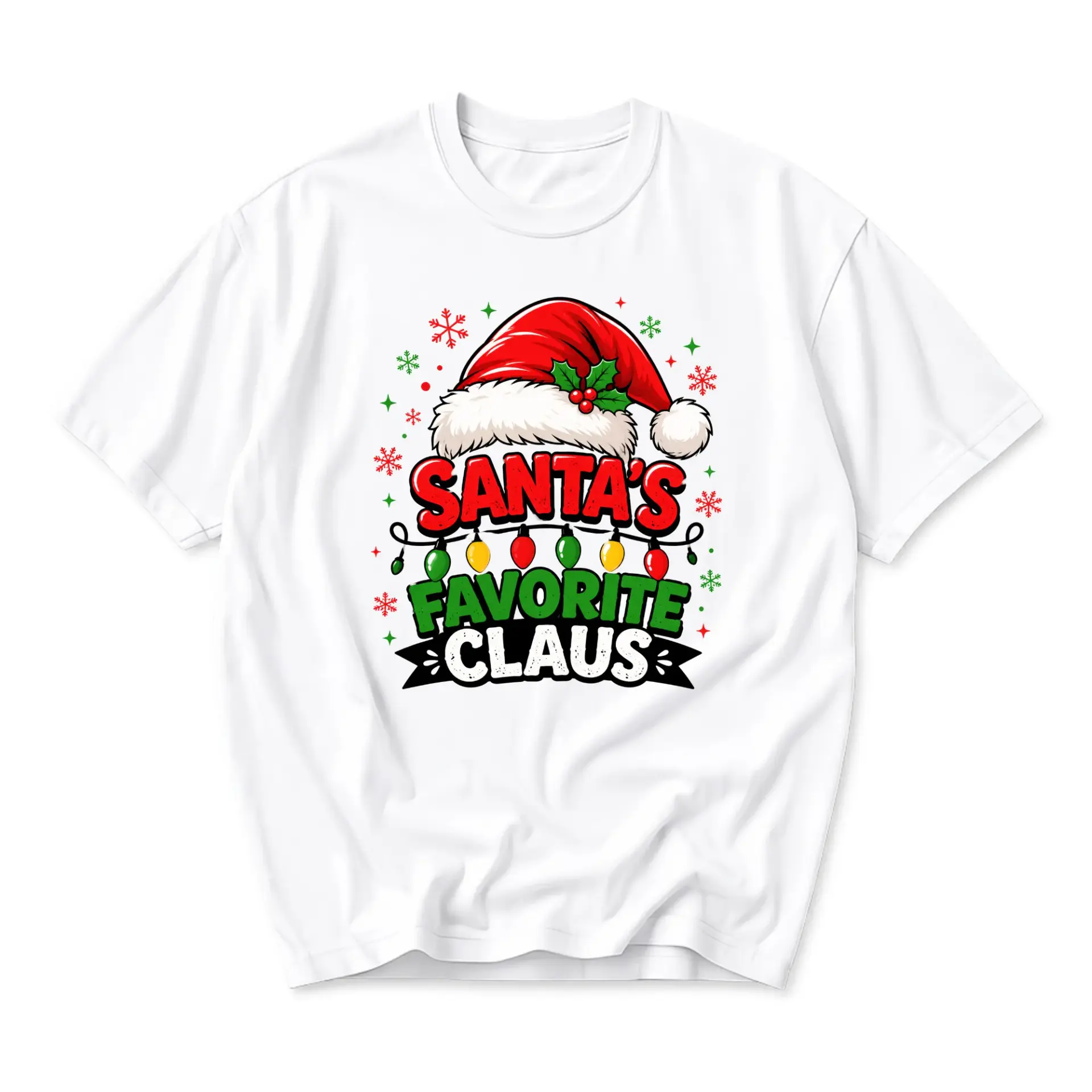 Graphic Tee Santa's Favorite Claus Holiday Shirt Unisex Crew Neck Short Sleeve Soft Casual Christmas Top for Adults