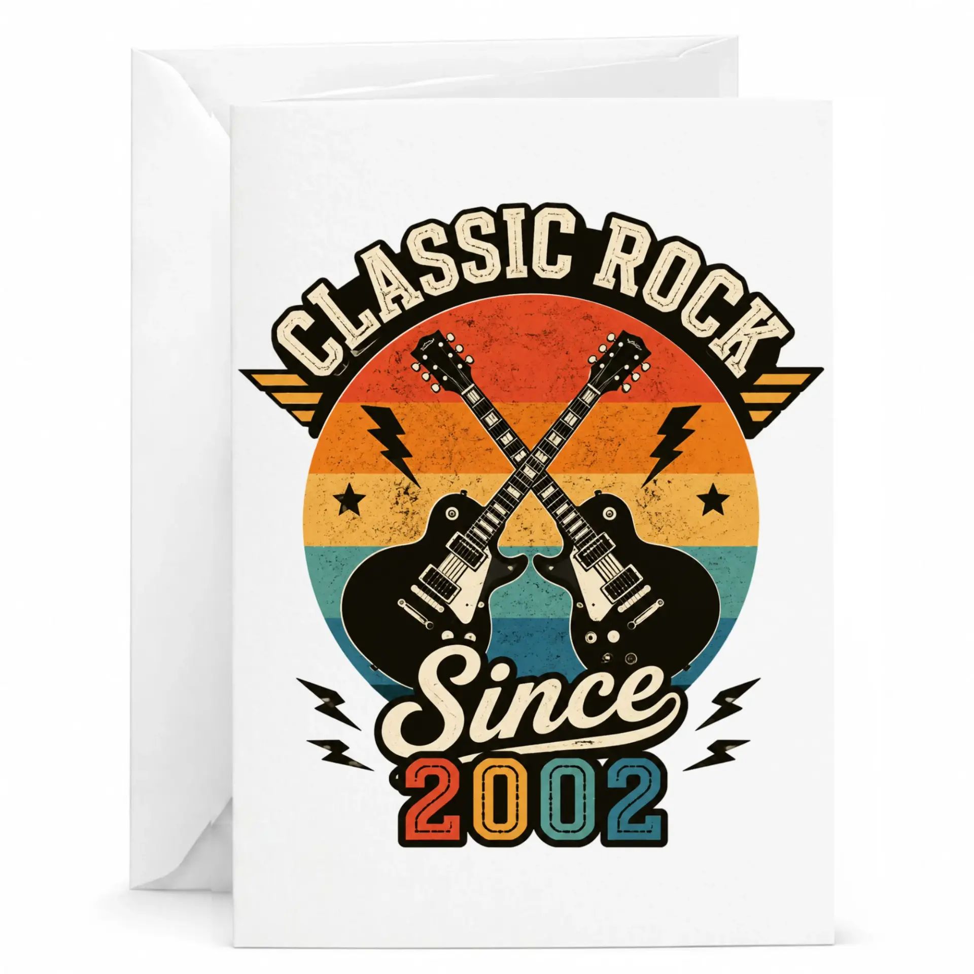 Greeting Card Classic Rock Since 2002 Retro Vintage Guitar Music Birthday Anniversary Celebration Note Card