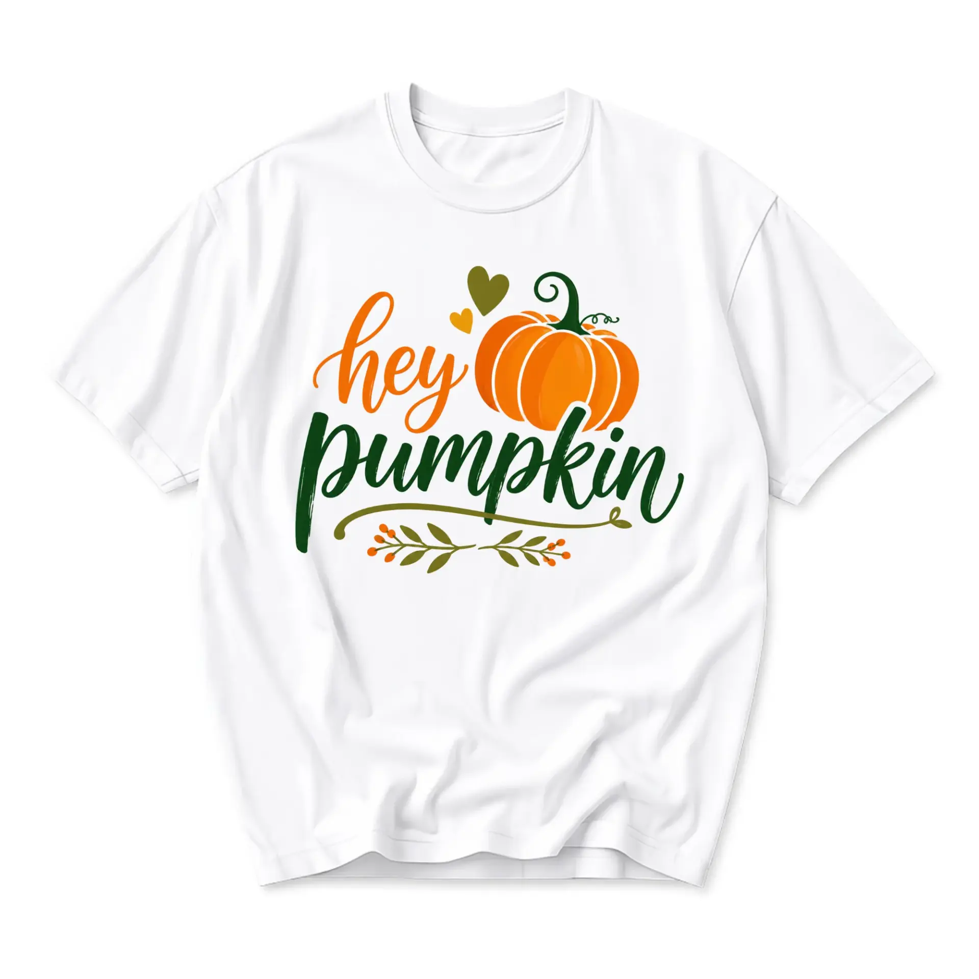 Graphic Tee Hey Pumpkin Fall Theme Unisex Crew Neck Short Sleeve Shirt for Casual Autumn Daily Wear Fashion Apparel