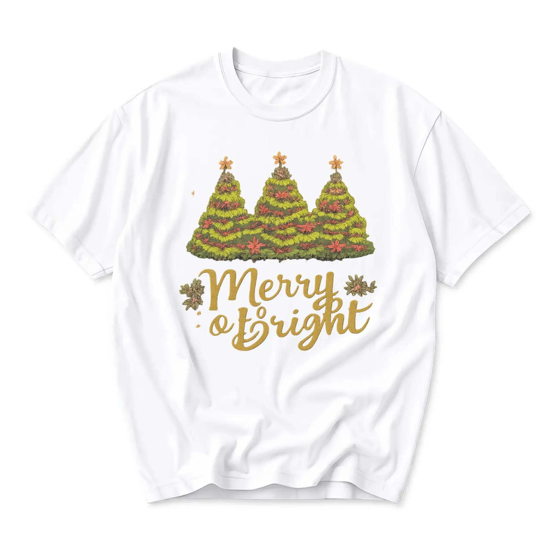 Funny Shirt Merry and Bright Christmas Trees Graphic Unisex Tee Holiday