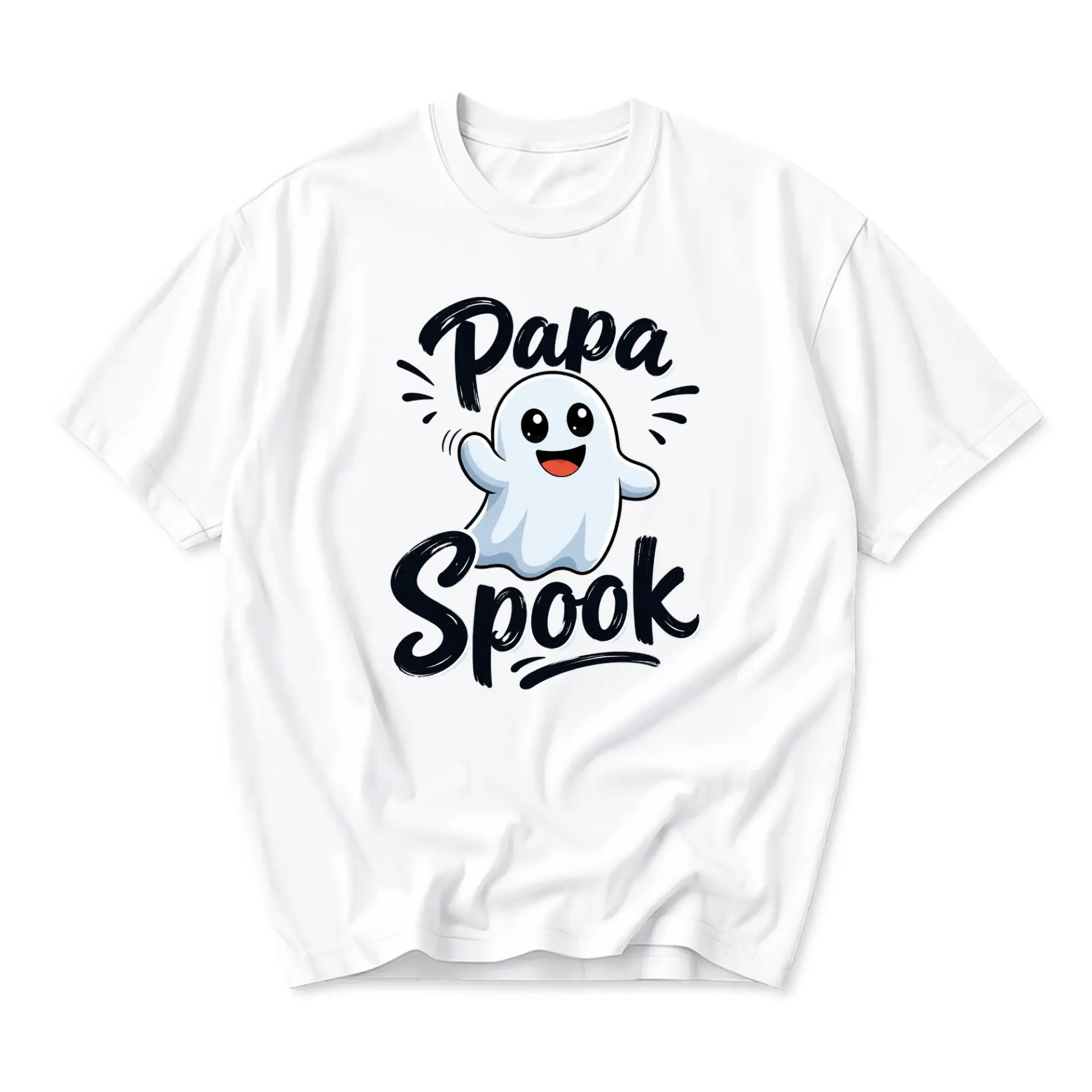 Funny Shirt Papa Spook Graphic Tee Cute Ghost Illustration Unisex Casual Cotton Blend Short Sleeve Crew Neck Top