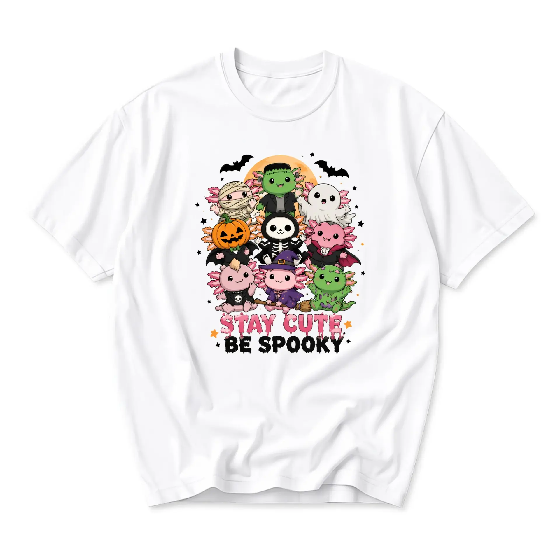 Graphic Tee Stay Cute Be Spooky Axolotl Halloween Costume Unisex Crew Neck Soft Cotton Casual Shirt for Daily Wear