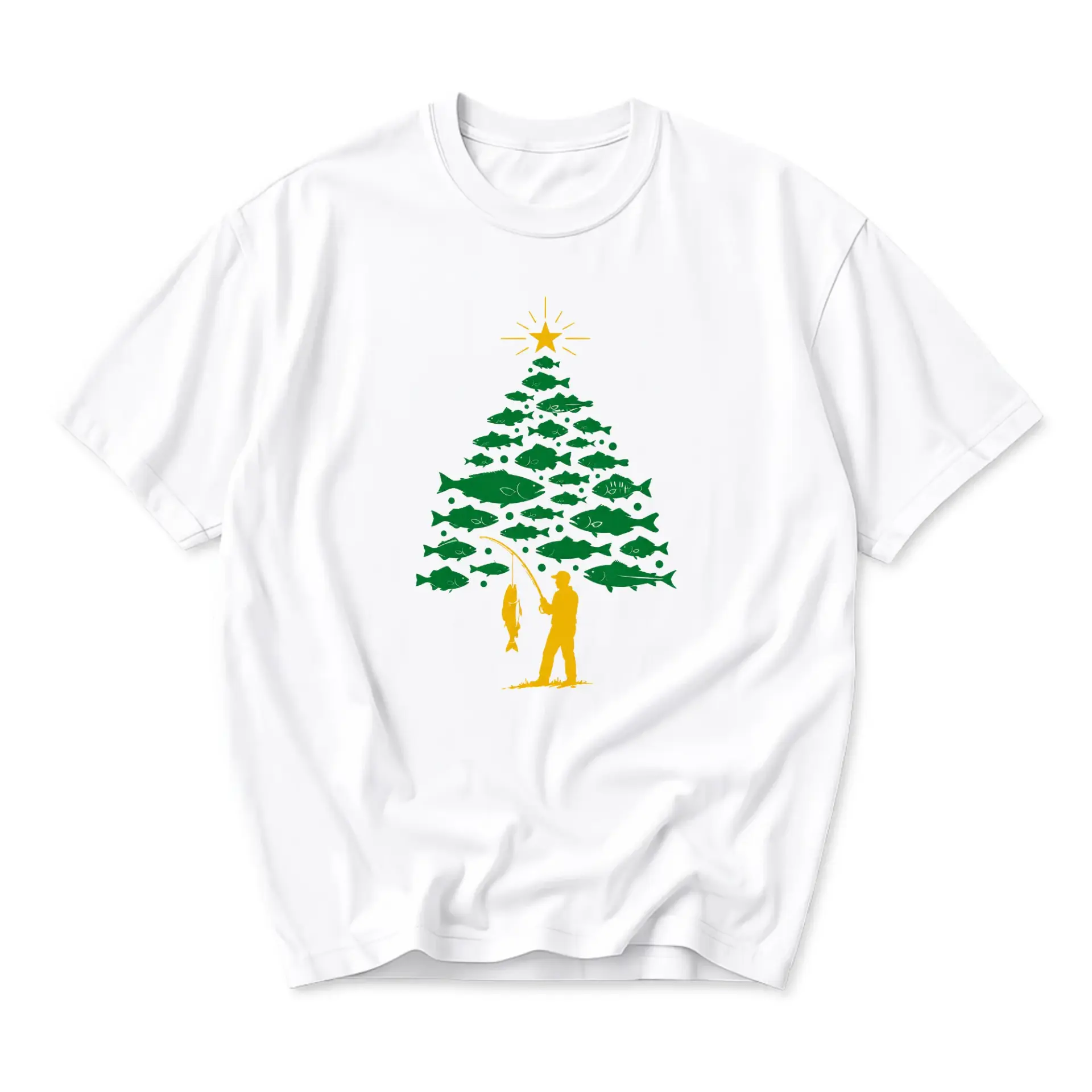 Graphic Tee Unisex Crew Neck Fishing Christmas Tree Illustration Casual