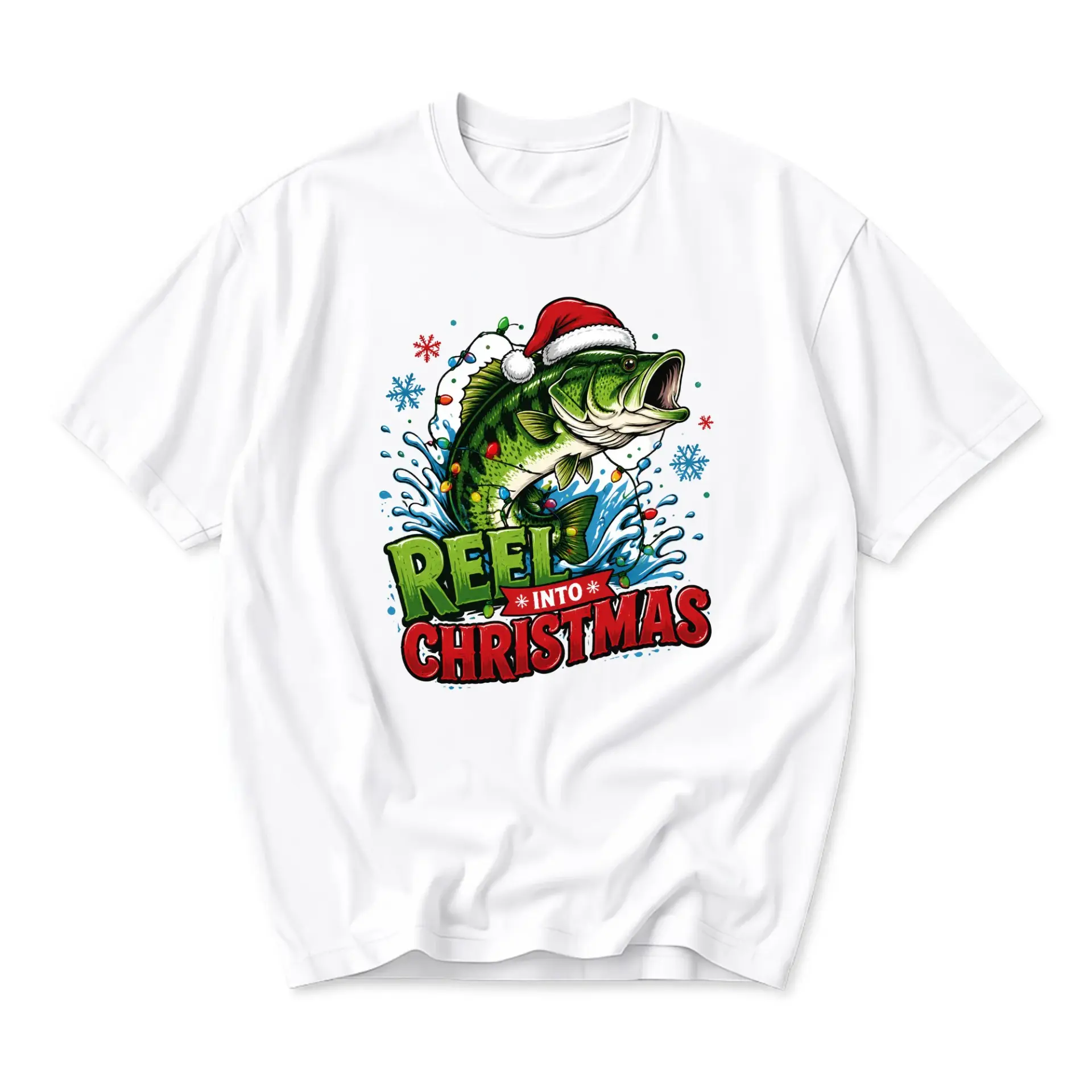 Funny Shirt Reel into Christmas Fishing Holiday Graphic Tee Casual Unisex