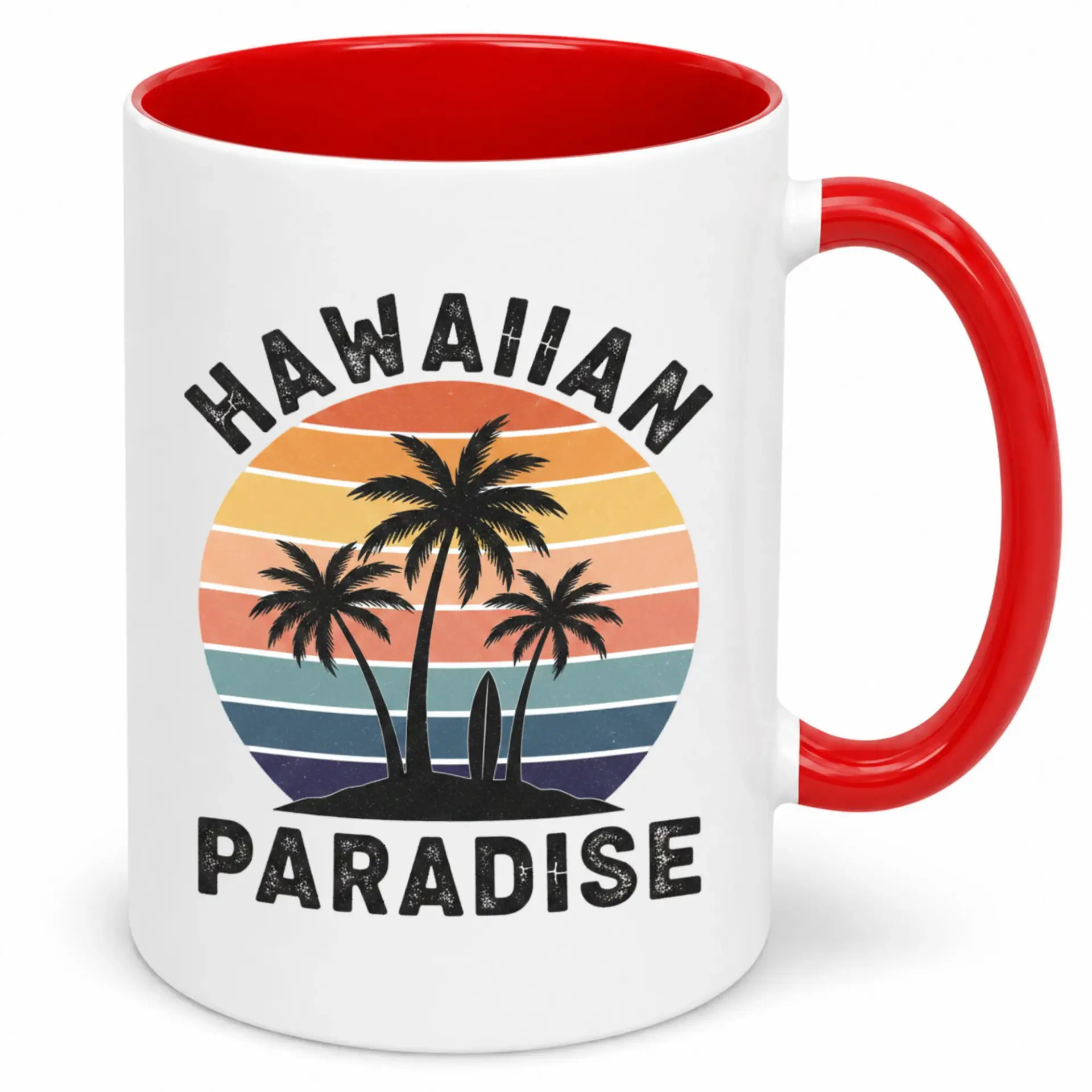 Tropical Sunset Beach Vacation Hawaiian Paradise Themed Ceramic Coffee Mug, Ideal Gift for Travel Enthusiasts, Home Kitchen or Office Desk