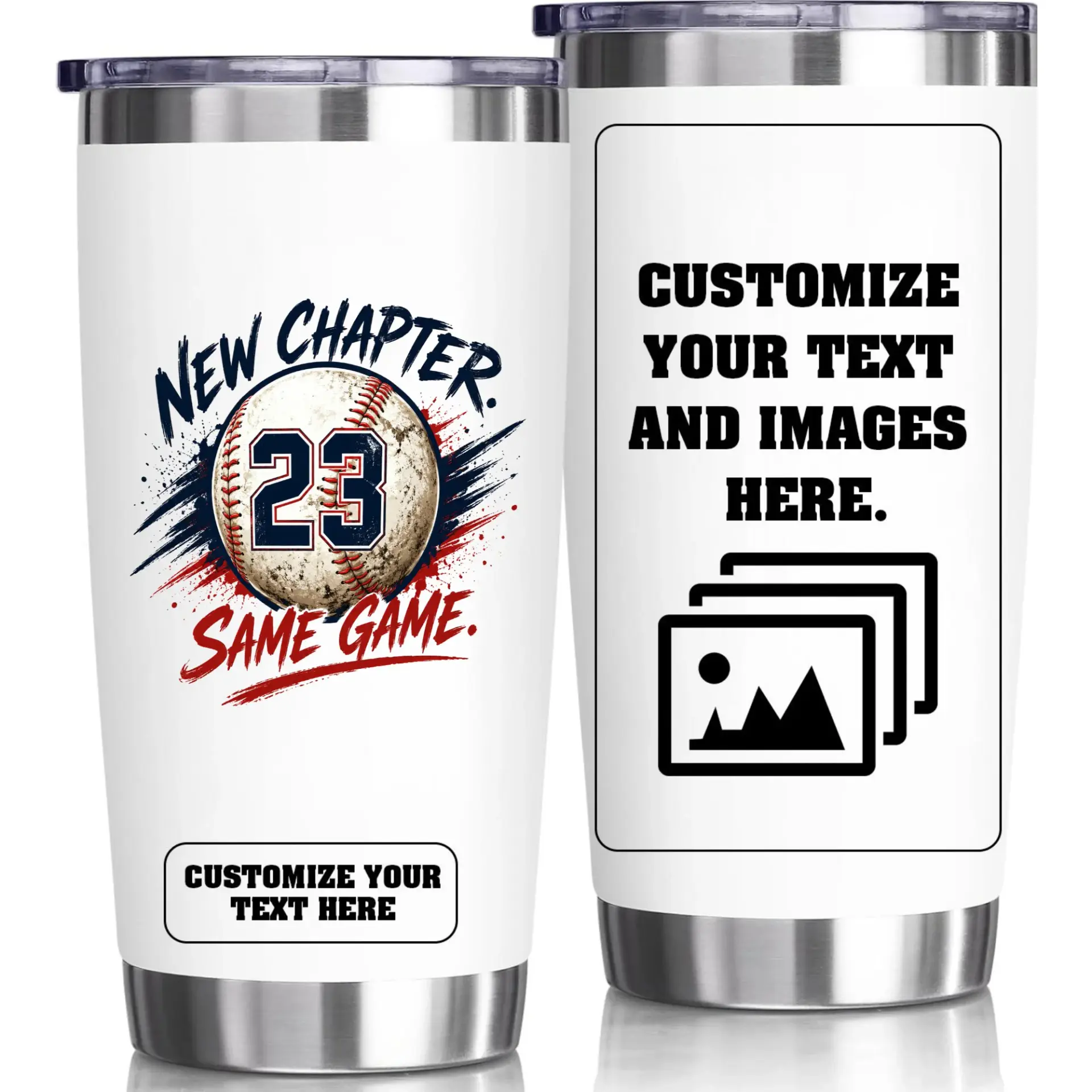 Stainless Steel Tumbler 20oz Vacuum Insulated Travel Mug Personalized Baseball Theme Cup with Sliding Lid