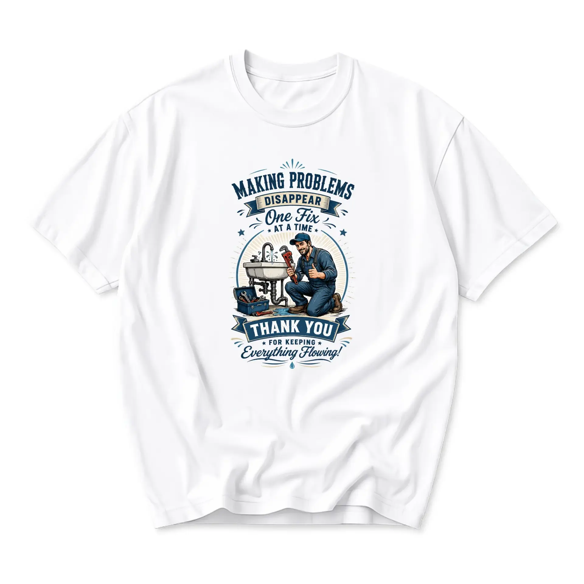 Funny Shirt for Plumber Professional Appreciation Graphic Tee Crew Neck Casual Top Tradesman Daily Wear White
