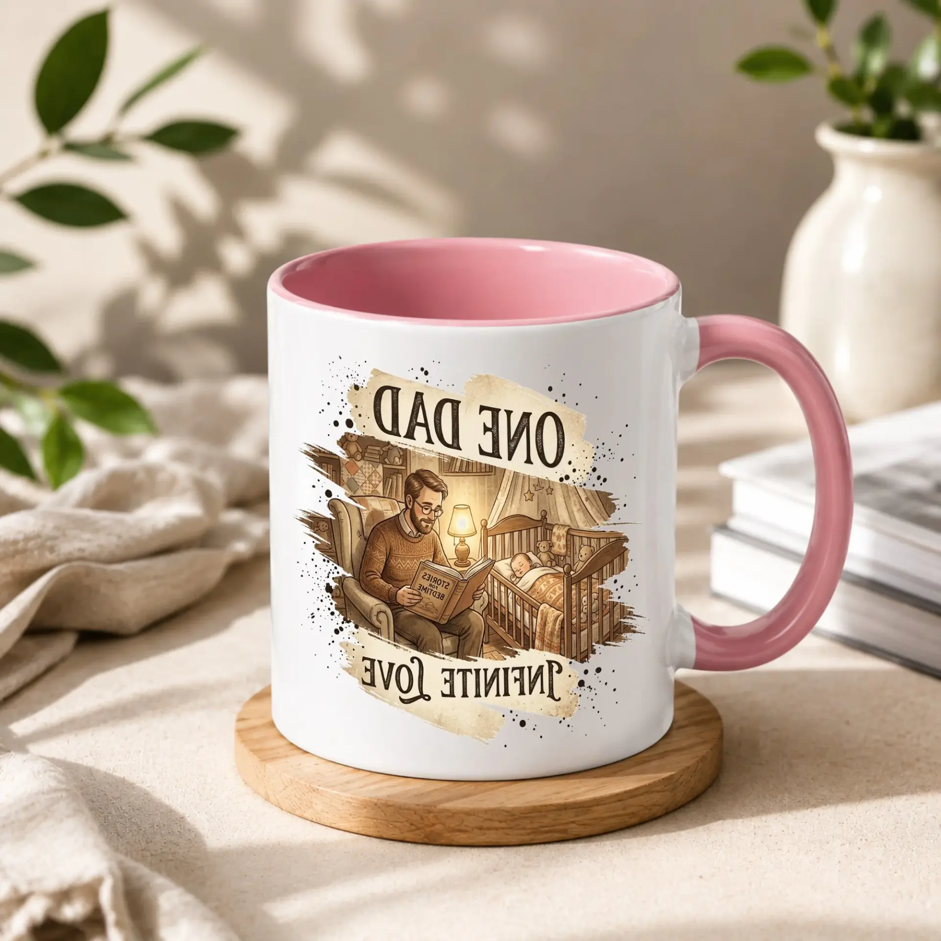 Heartfelt One Dad Infinite Love Ceramic Coffee Mug Featuring Illustrated Father Reading Story Design