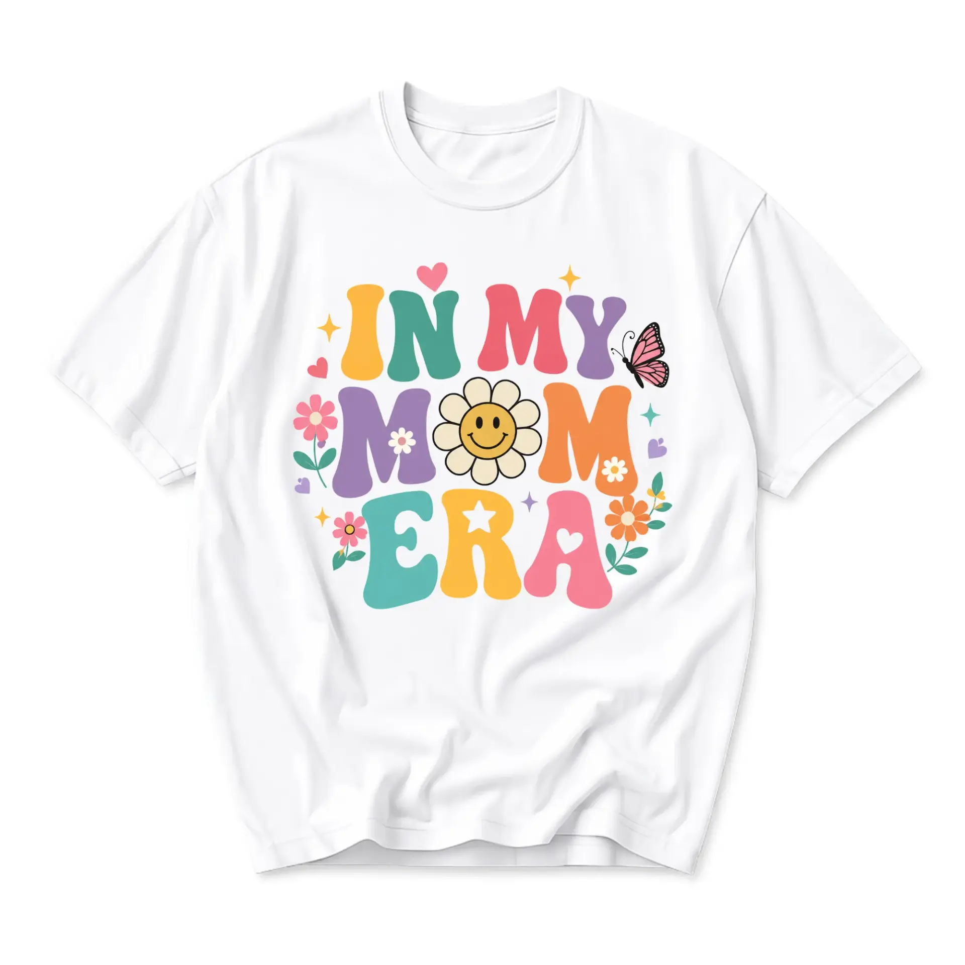 Graphic Tee in My Mom Era Retro Style Unisex Shirt Cute Colorful Floral Print Casual Comfortable Crew Neck Top
