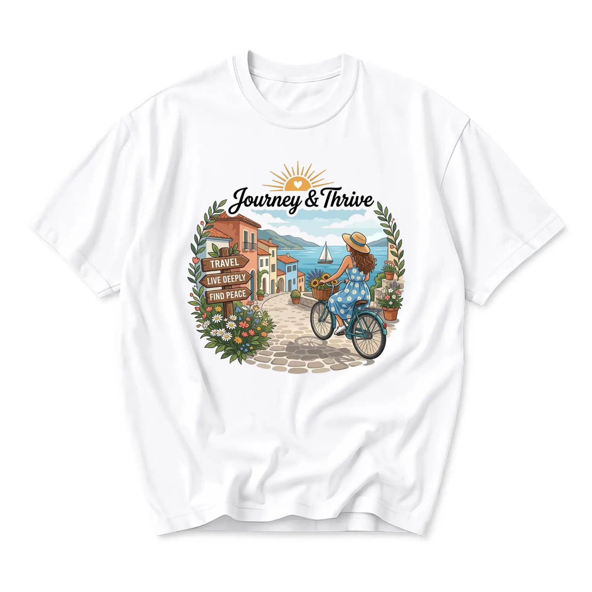 Graphic Tee Journey and Thrive Print Casual Summer Vacation Style Unisex Cotton Crew Neck Short Sleeve Shirt