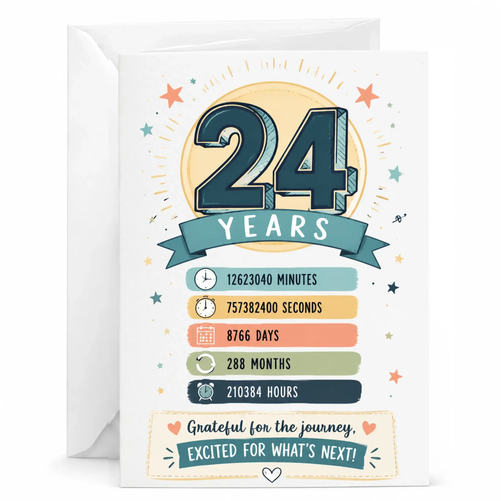 Birthday Card 24 Years Milestone Greeting Card with Envelope for Milestone Anniversary Celebration