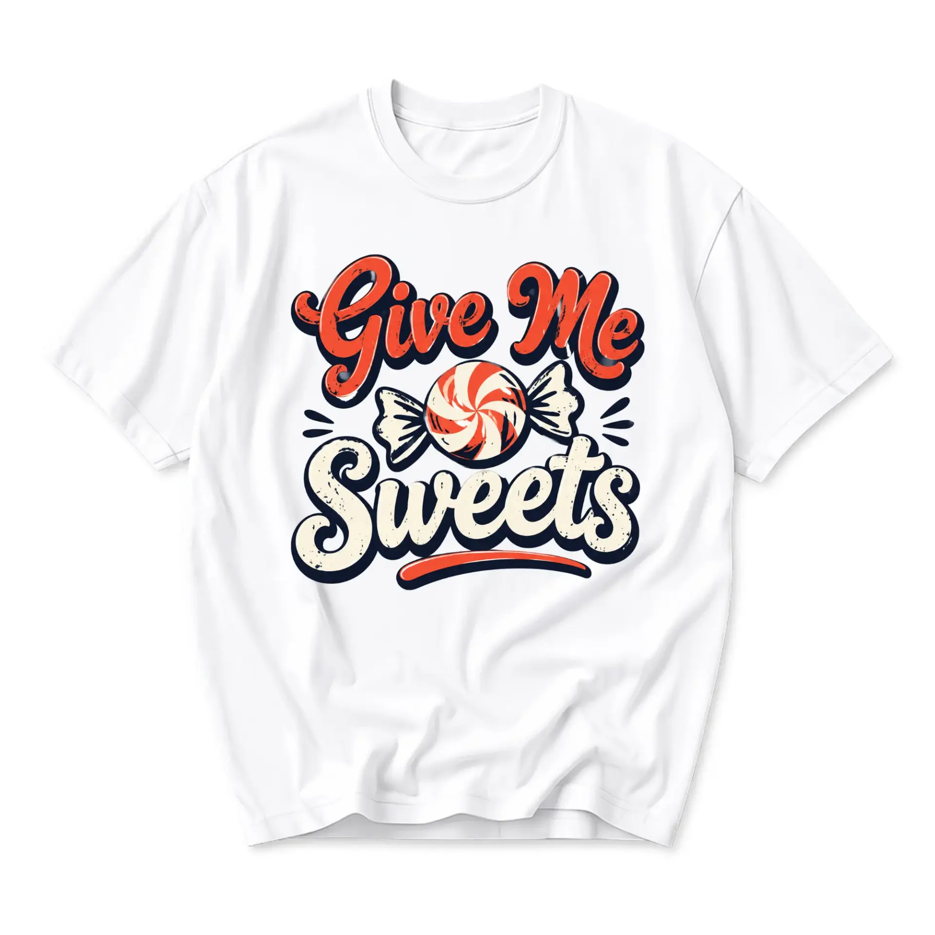 Funny Shirt Give Me Sweets Candy Graphic Tee Retro Style Unisex Crew Neck Casual Wear Soft Cotton Blend Print Top