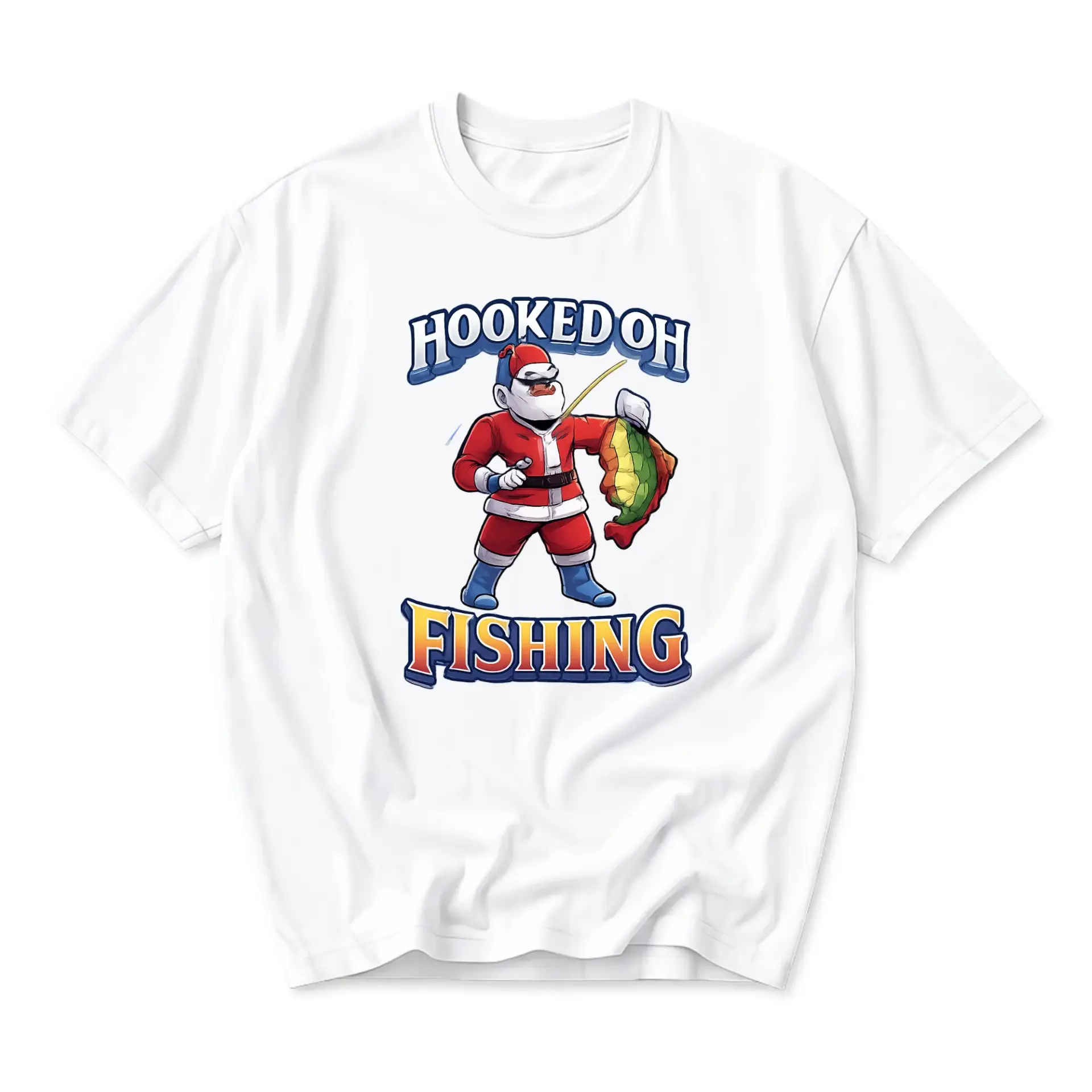 Funny Shirt on Fishing Graphic Tee Unique Holiday Santa Claus Unisex Casual