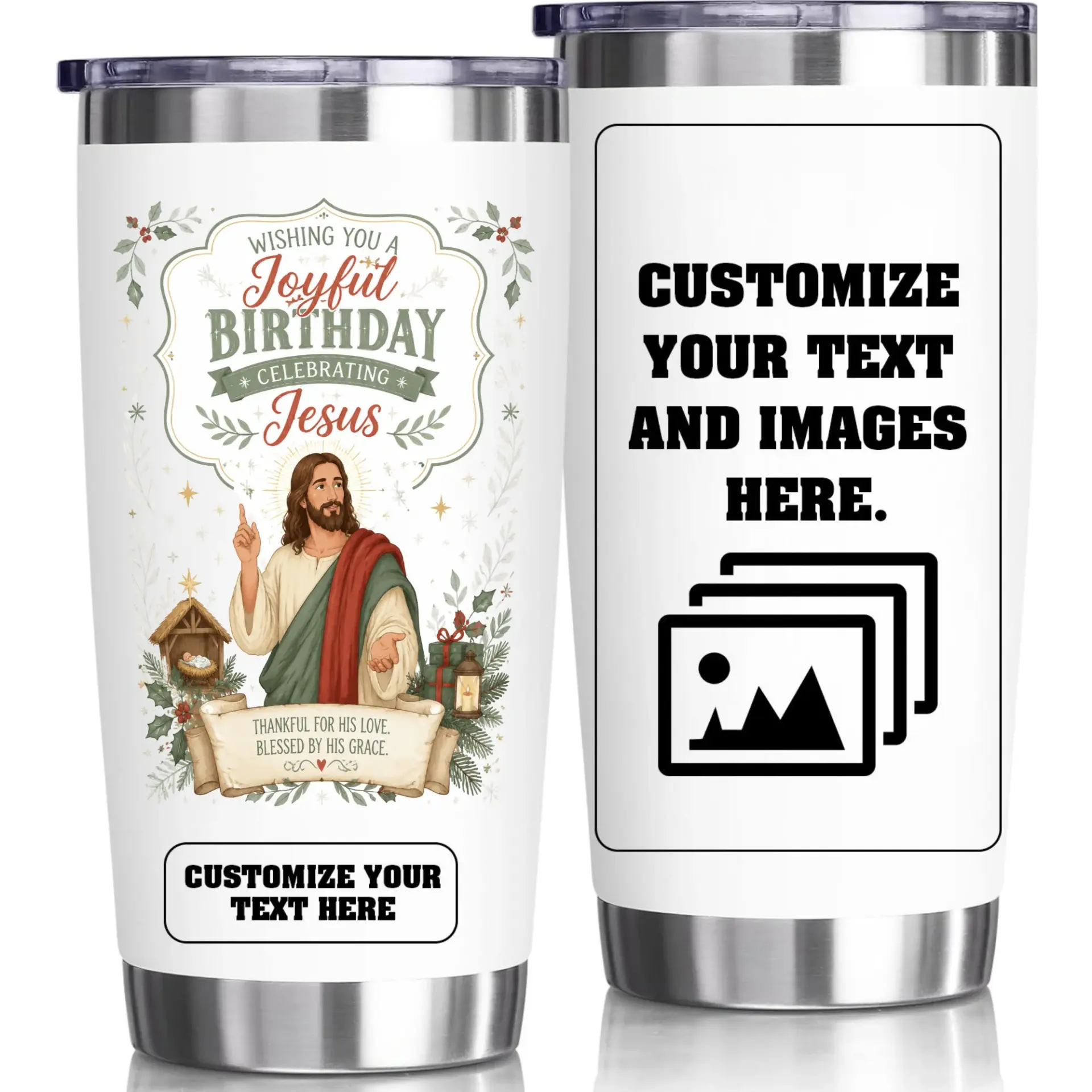 Insulated Stainless Steel Tumbler 20oz Religious Birthday Design Travel Coffee Cup for Hot and Cold Beverages