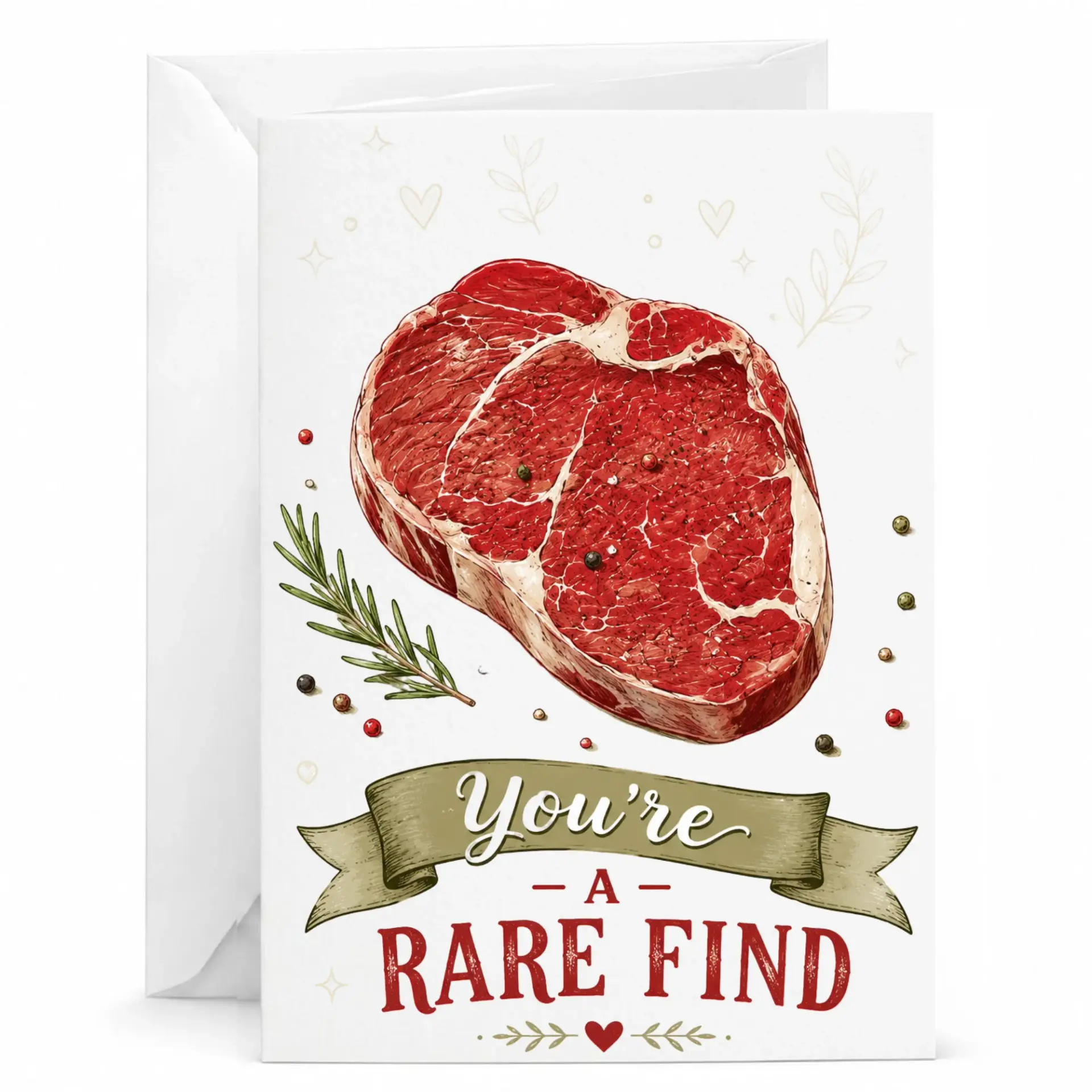 Funny Greeting Card You Are a Rare Find Steak Pun for and Culinary Enthusiasts with Matching Envelope