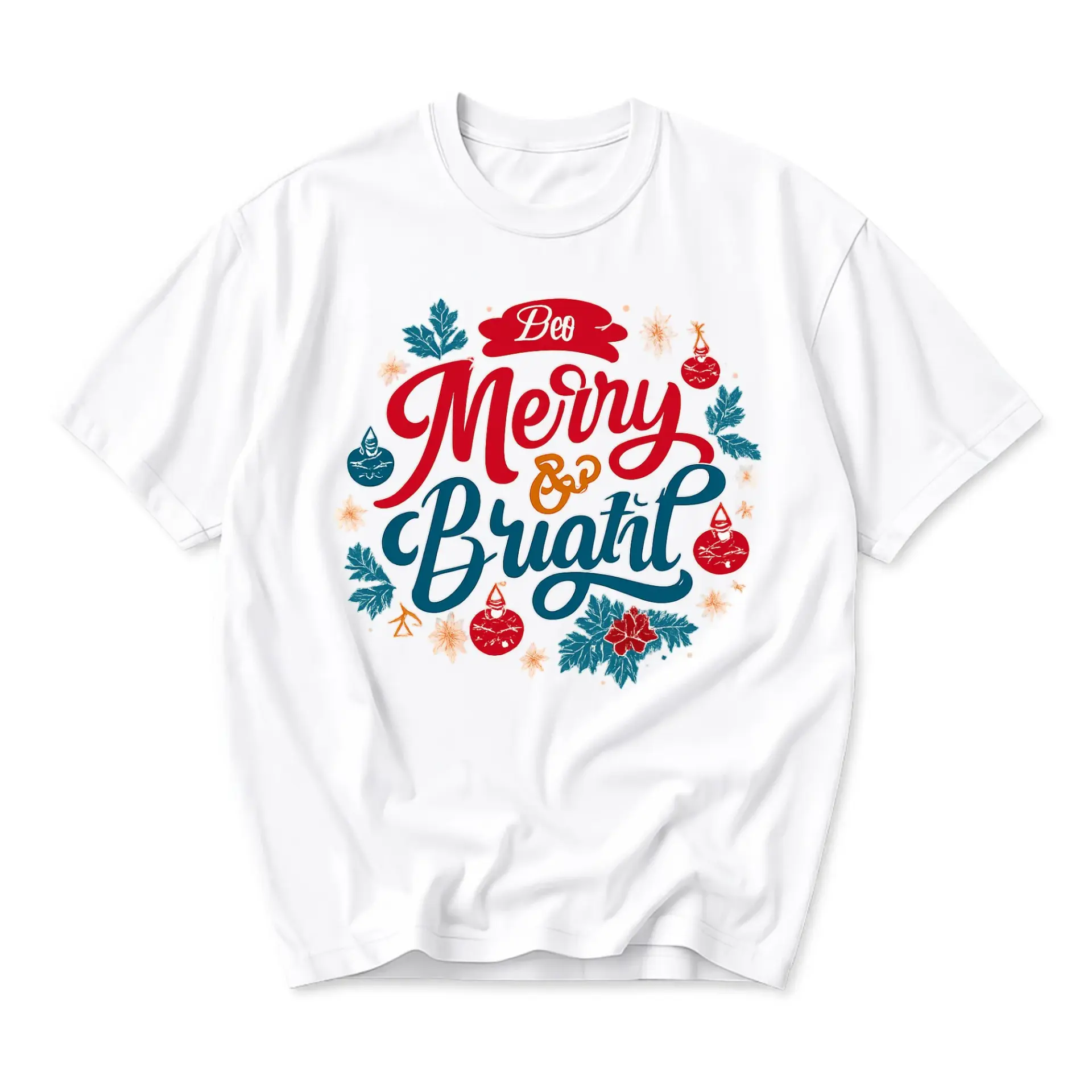 Graphic Tee Merry and Bright Holiday Shirt Seasonal Festive Unisex Crew
