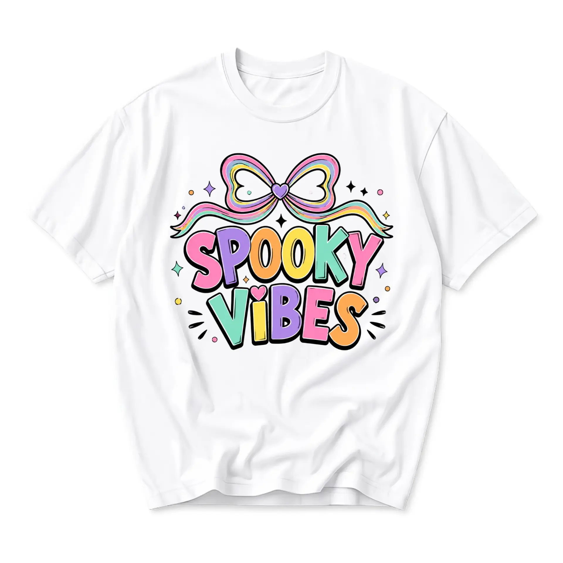 Graphic Tee Spooky Vibes Pastel Bow Aesthetic Unisex Crew Neck T-Shirt for Casual Everyday Wear and Seasonal Outfits