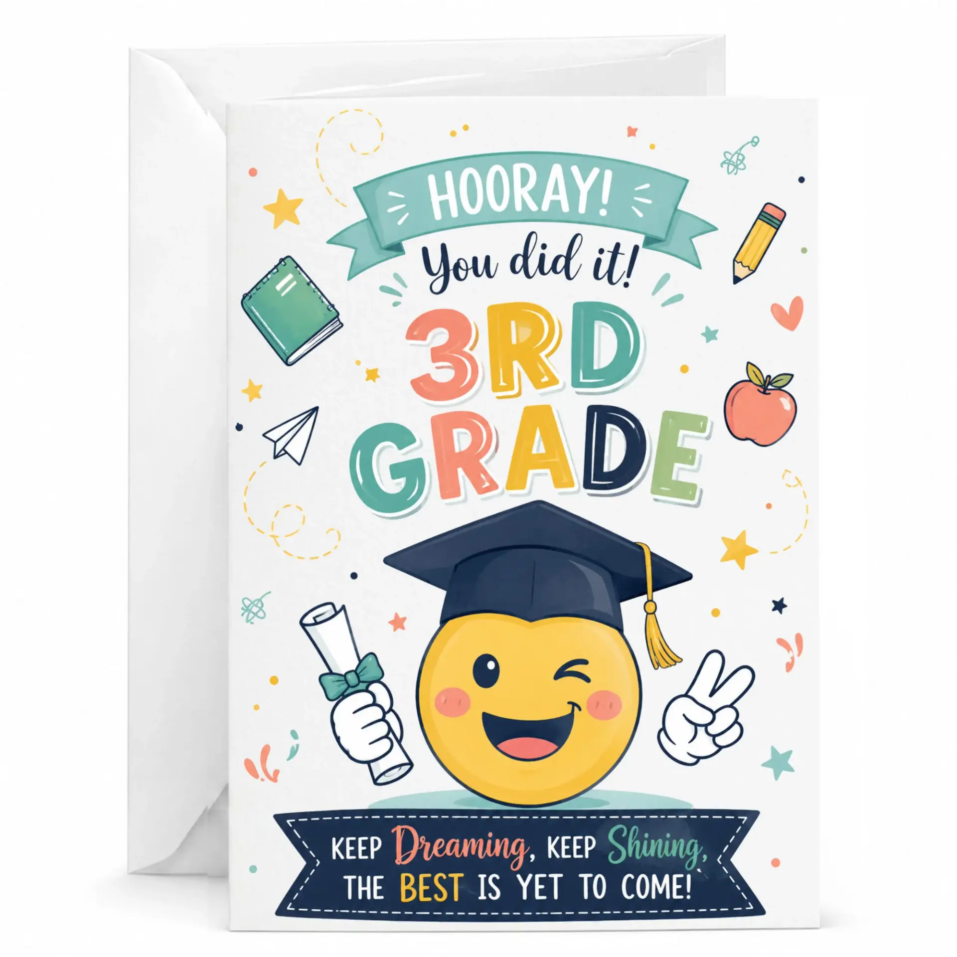 Greeting Card 3rd Graduation Achievement Congratulations Note with Matching White Envelope