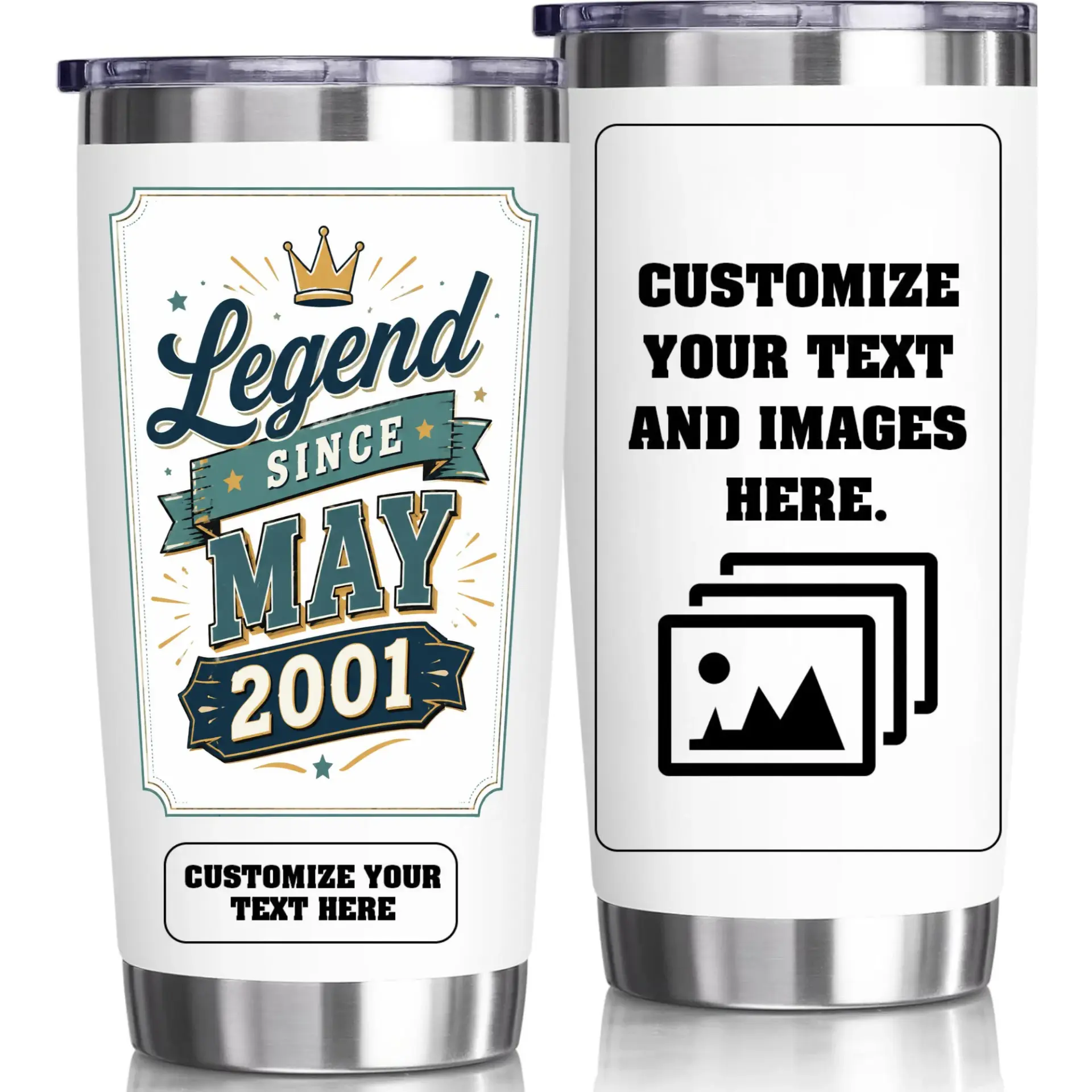 Stainless Steel Tumbler Legend Since May 2001 Birthday Gift 20oz Vacuum Insulated Travel Cup with Sliding Lid