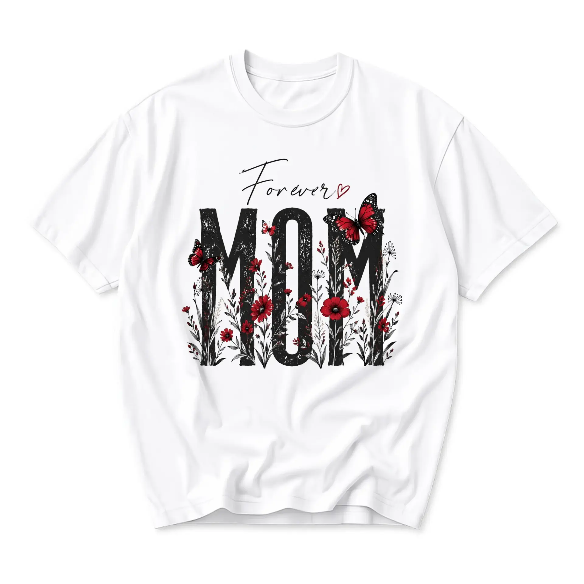 T-shirt Forever Mom Graphic Tee Floral Butterfly Print Unisex Casual Cotton Crew Neck Everyday Apparel White Shirt