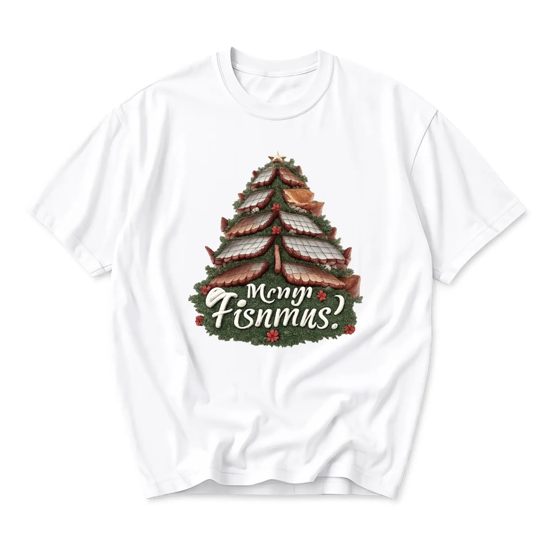 Funny Shirt Merry Fishmas Holiday Graphic Tee Unisex Casual Cotton Crew