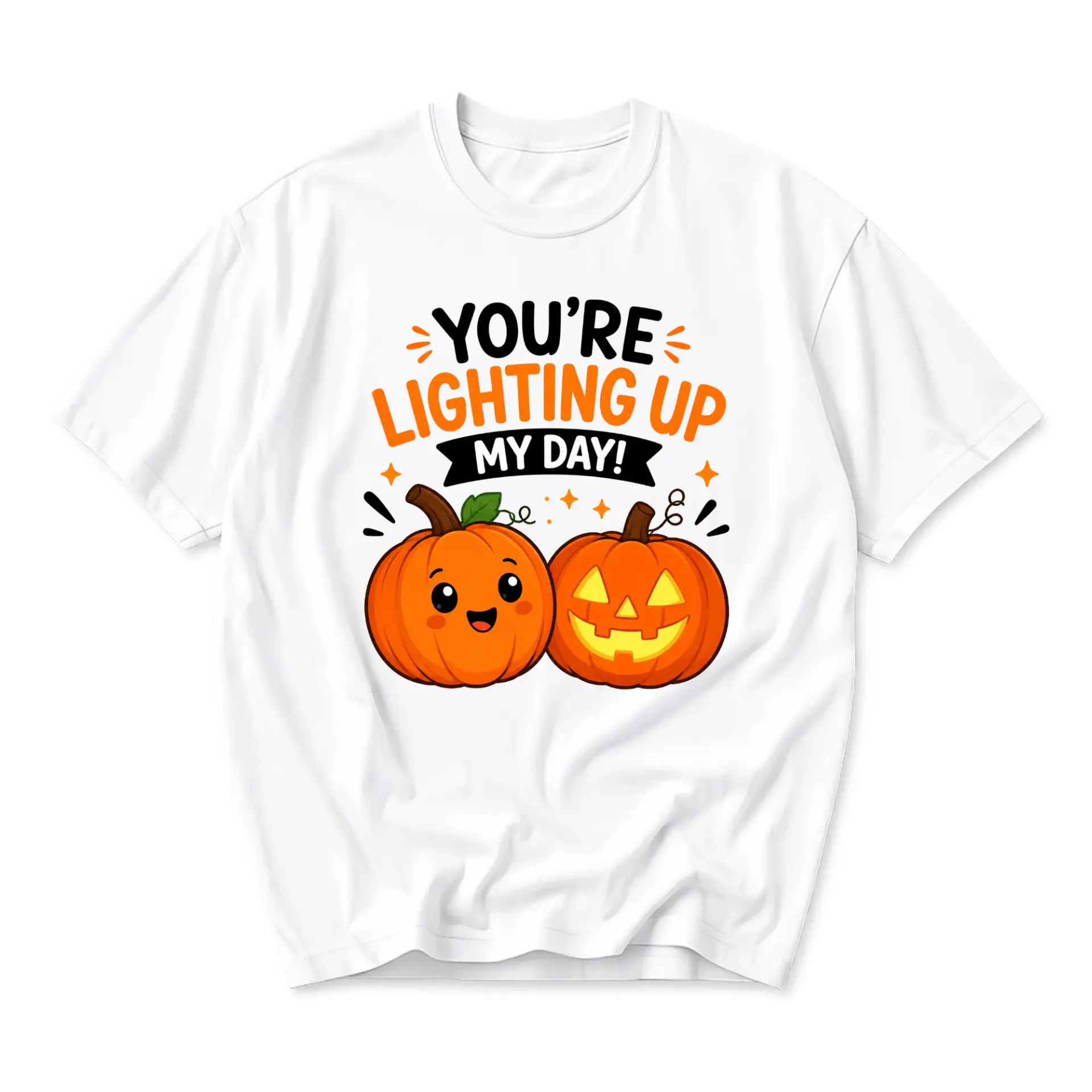 Funny Shirt You Are Lighting up My Day Halloween Pumpkin Unisex Graphic Printed T-Shirt Casual Fall Autumn Crew Neck Tee
