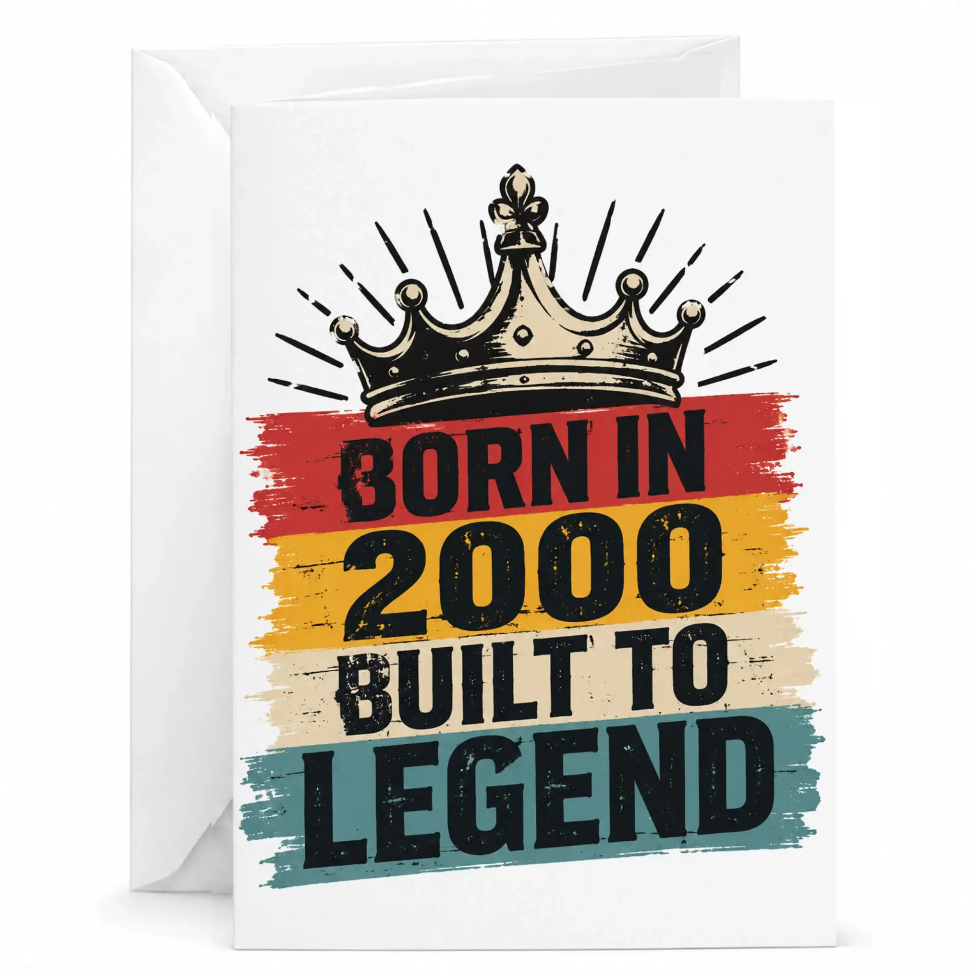 Birthday Card Born in 2000 Built to Legend Vintage Retro Crown Graphic Greeting Card for Special Milestone Anniversary