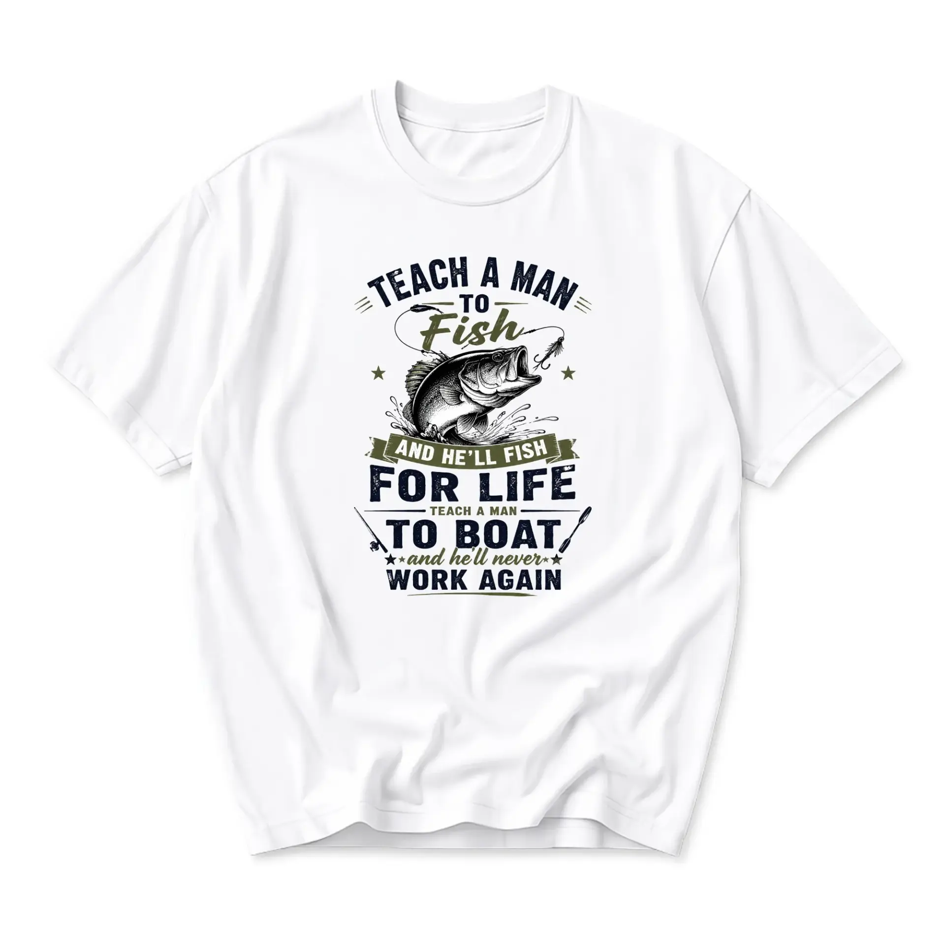 Funny Shirt Teach a Fish and to Boat Graphic Tee Unisex Crew Neck Apparel
