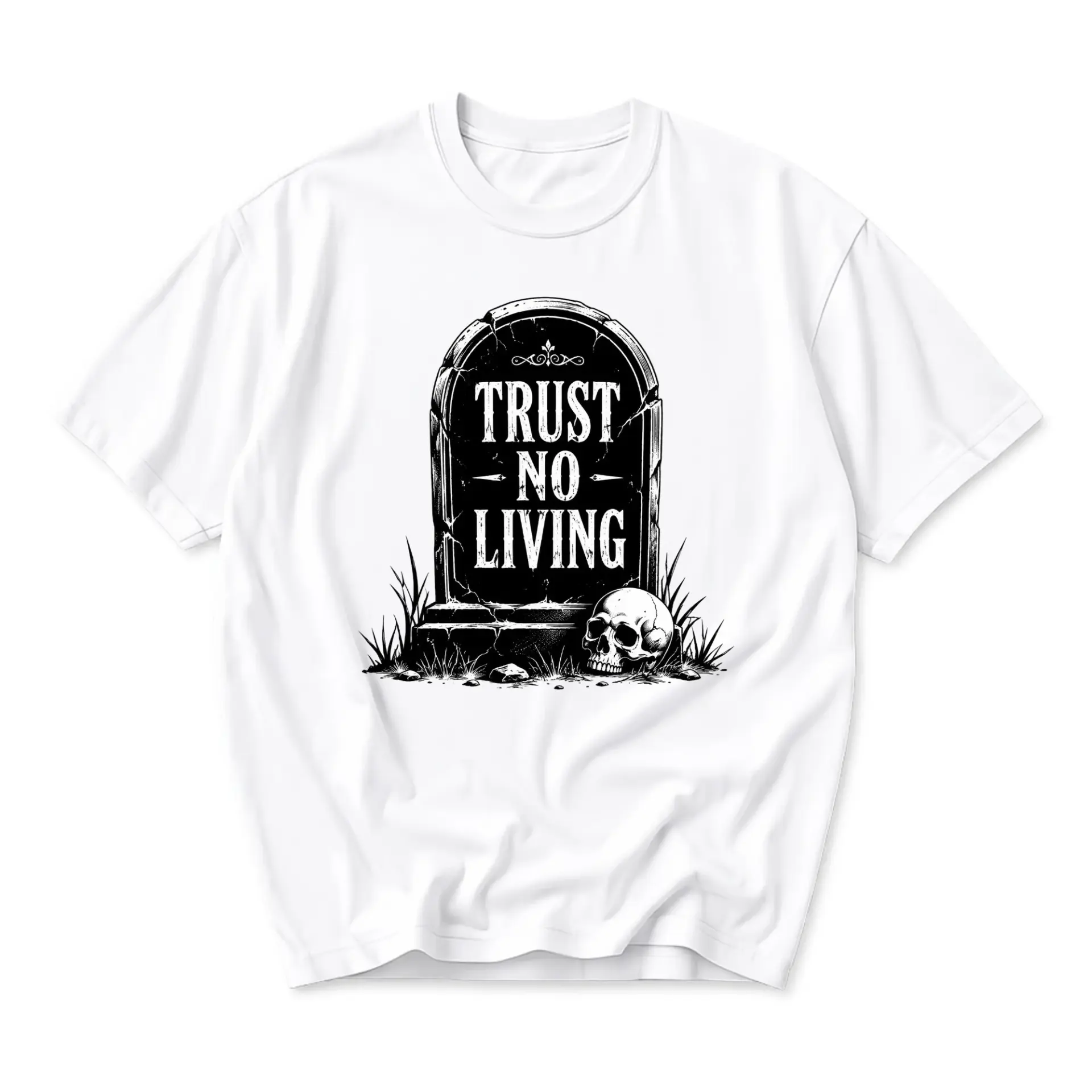 Graphic Tee Trust No Living Tombstone Skull Unisex Crew Neck Short Sleeve Casual Cotton Blend Fashion Shirt White