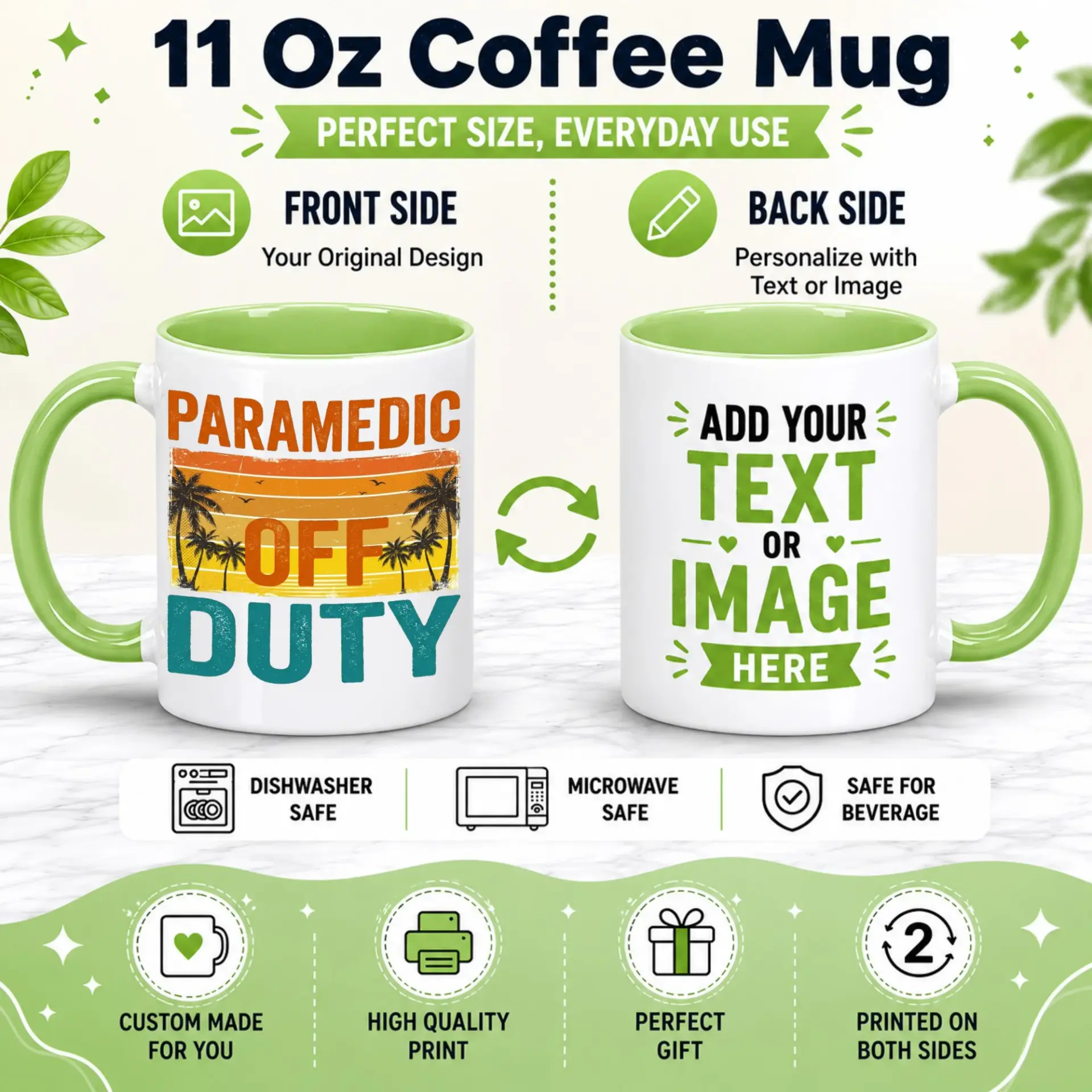 Funny Paramedic Off Duty Coffee Mug with Sunset Palm Tree Design, Unique Gift for Emt Ems First Responders, 11oz Ceramic Drinkware
