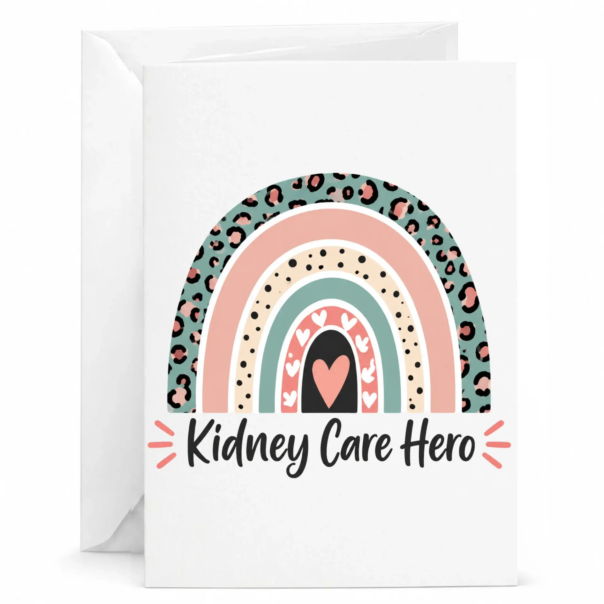 Kidney Care Hero Greeting Card, Supportive Appreciation Note with Rainbow Design, Blank Inside for Personal Message