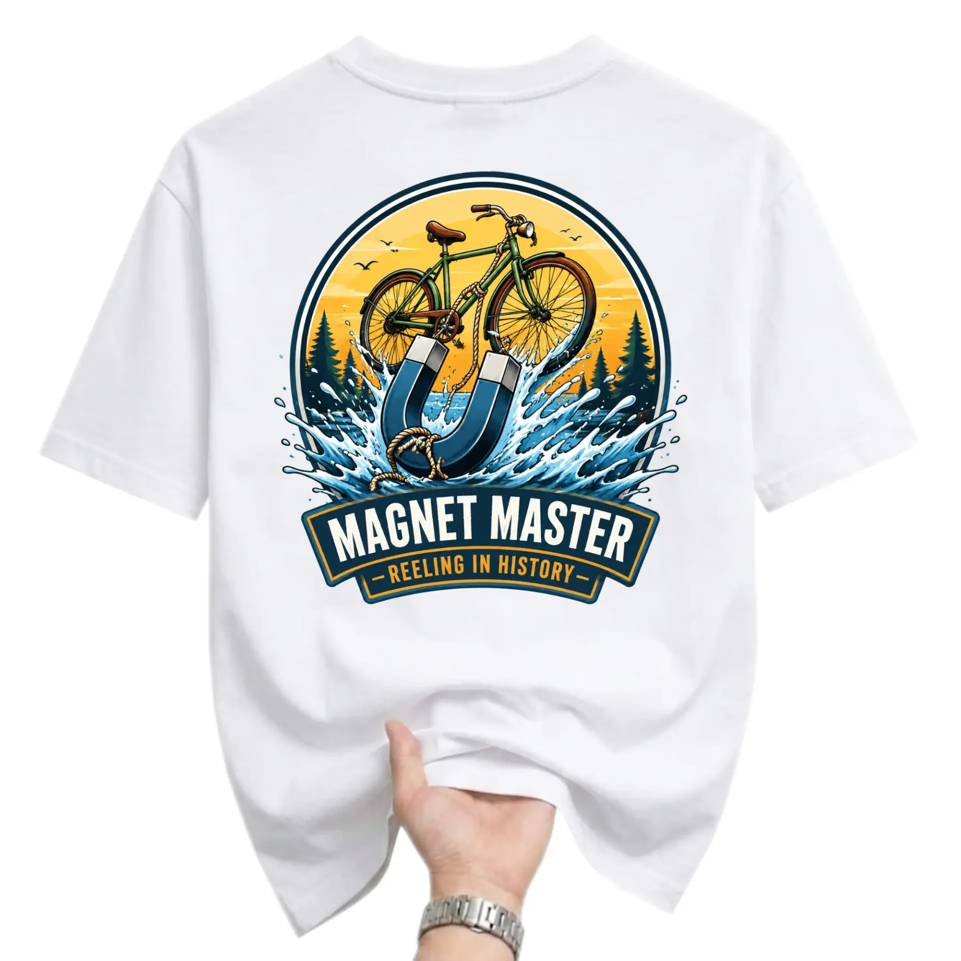 Graphic Tee Magnet Master Fishing Bicycle Unisex Crew Neck Shirt Casual Short Sleeve Apparel for Outdoor Enthusiasts