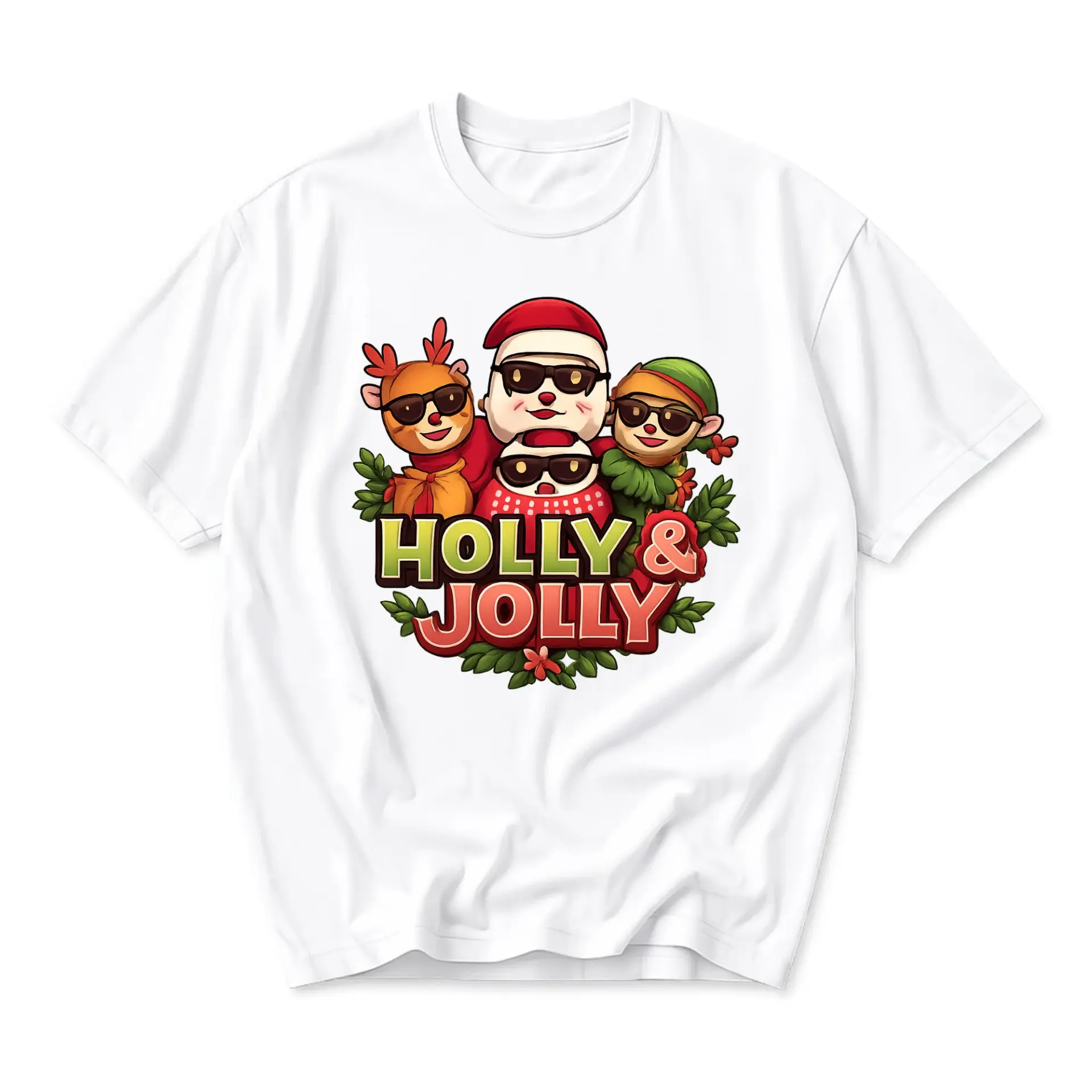 Graphic Tee Holly and Shirt Featuring Festive Holiday Characters Wearing