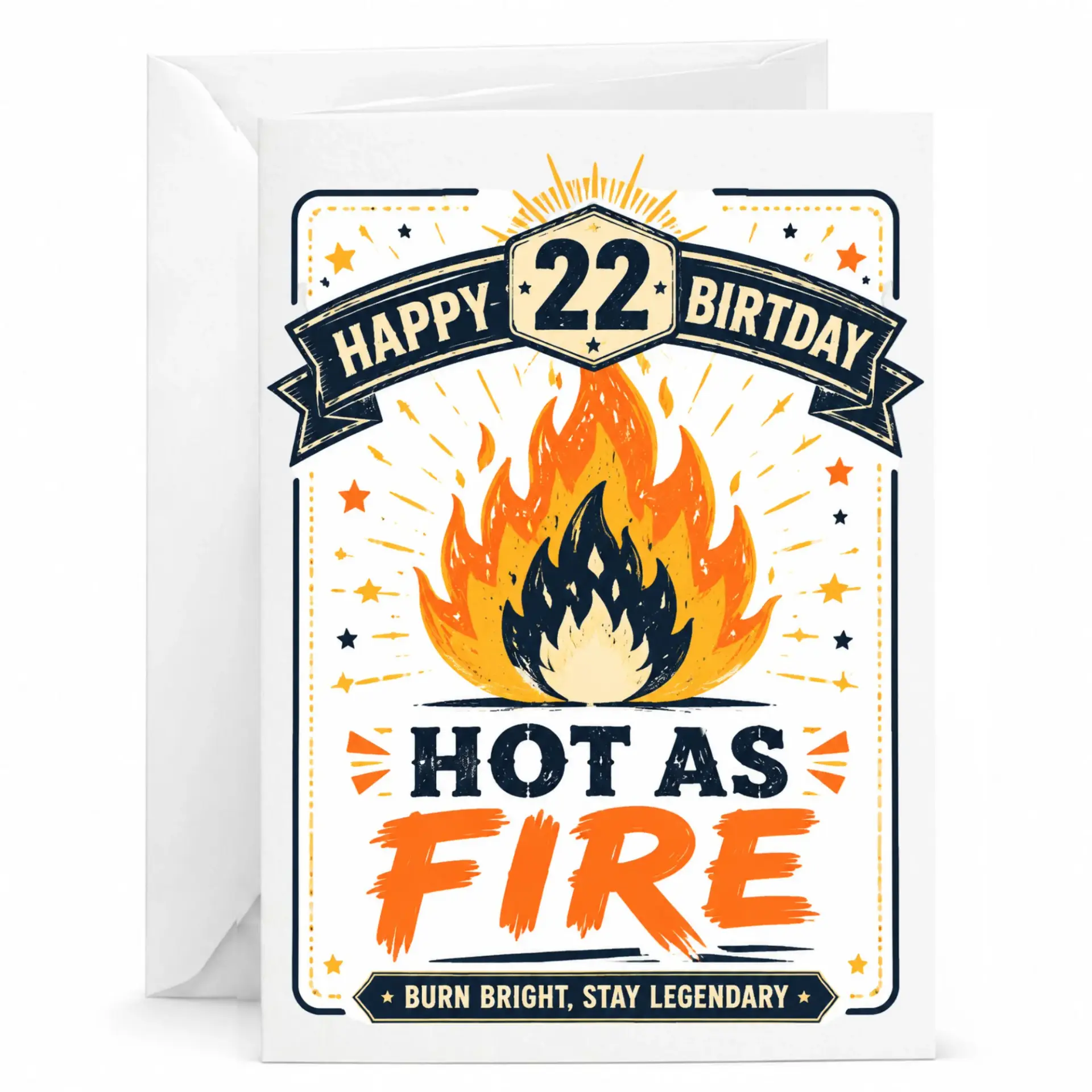 Birthday Card Funny 22nd Birthday Gift Hot as Fire Design Premium Greeting Card with Included Matching White Envelope