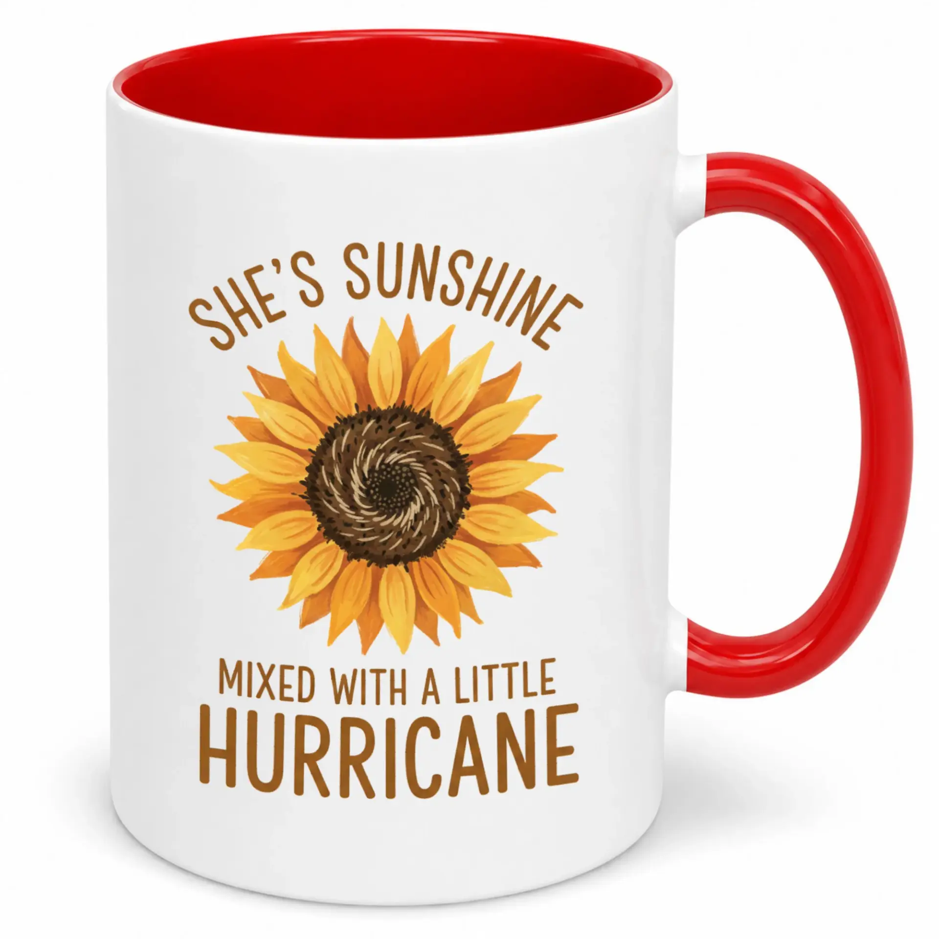 Funny Sunflower Coffee Mug for Women Her, Unique Ceramic Drinkware with Sunshine and Hurricane Quote Design, Gift for Friend, Coworker