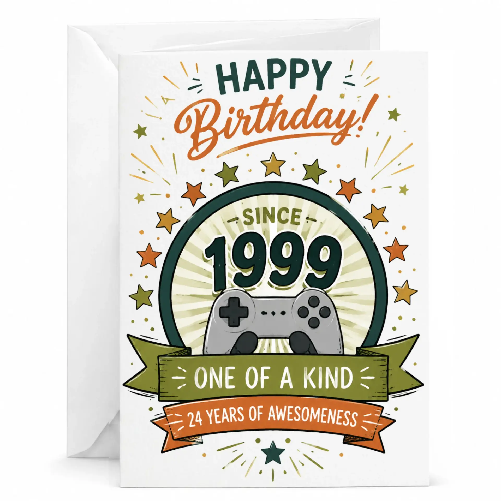 Birthday Card for 24th Birthday Vintage Gaming Theme Greeting Card for Someone Born in 1999 One of a Kind Design