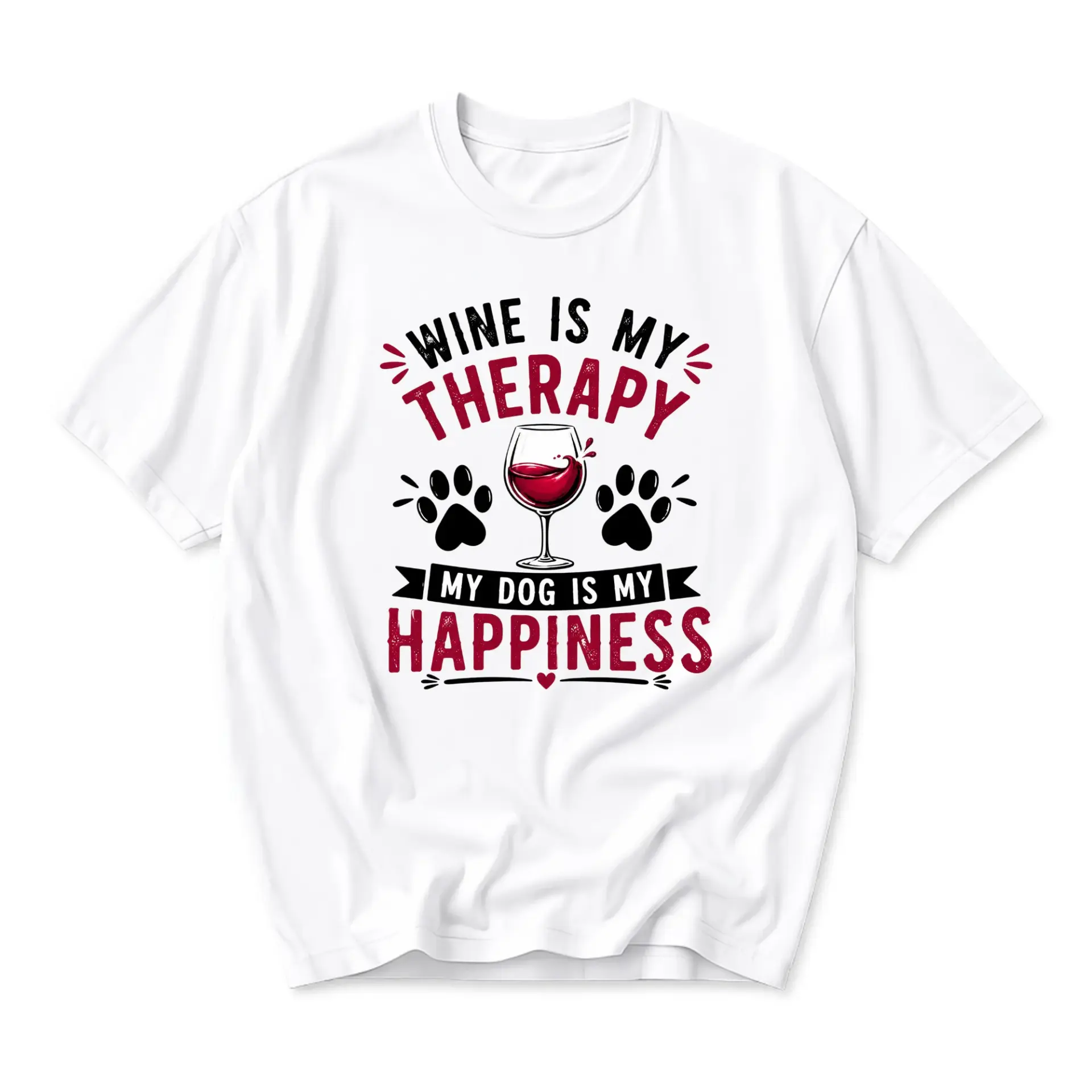 Funny Shirt Wine Is My Therapy Is My Happiness Graphic Tee Unisex Crew Neck