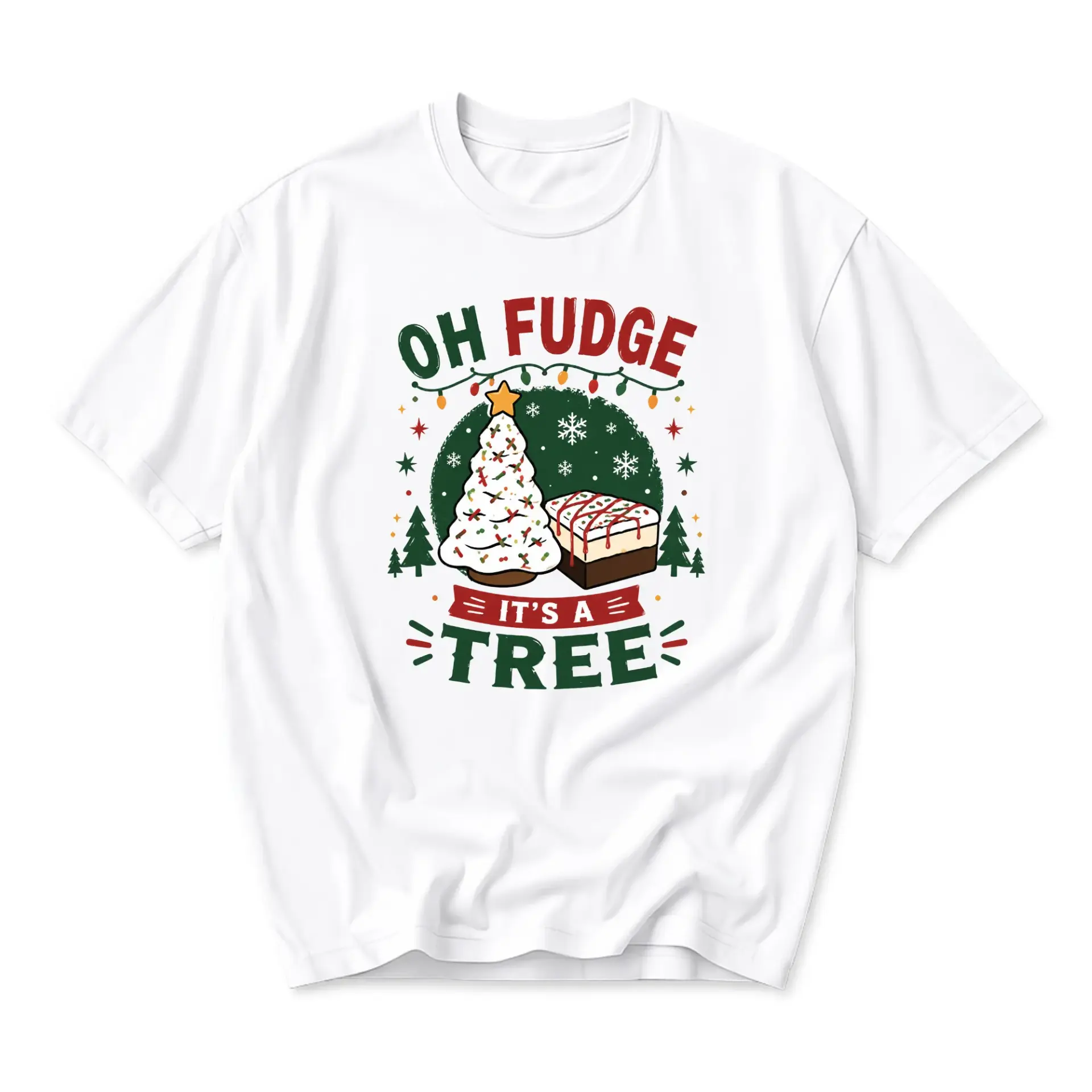 Funny Shirt Oh Fudge It Is Graphic Tee Holiday Humor Unisex Crew Neck Casual Wear Soft Cotton Blend White