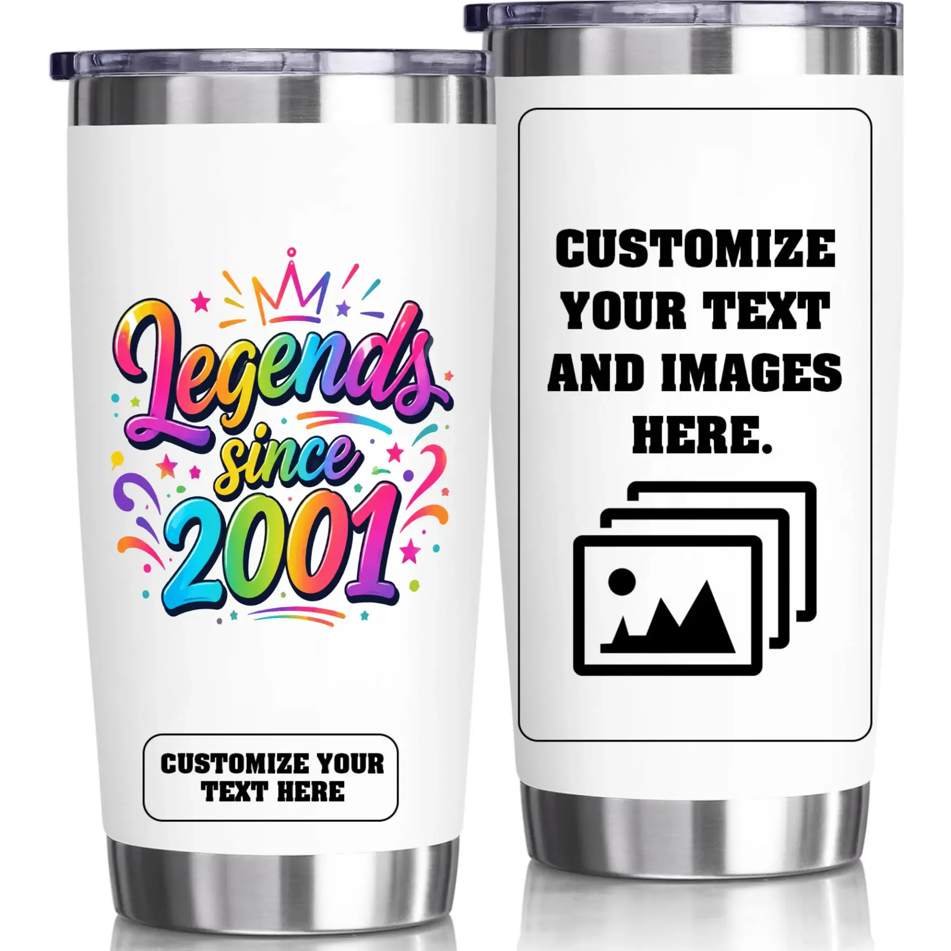 Stainless Steel Tumbler 20oz Vacuum Insulated Travel Cup with Customizable Birthday Graphics and Personalized Text Space