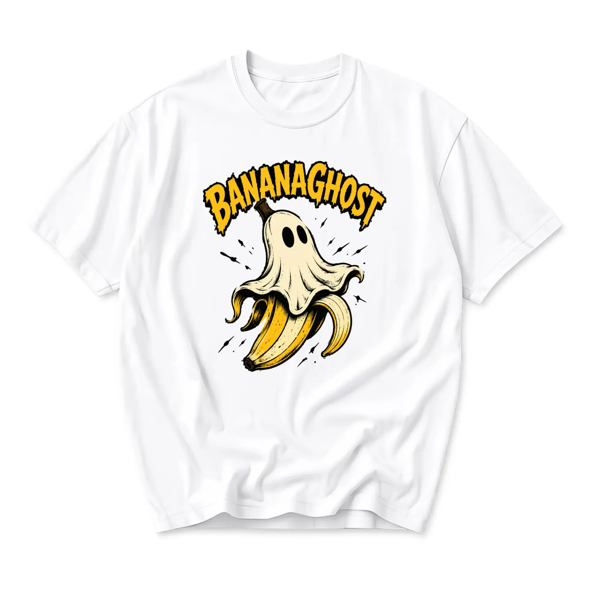 Graphic Tee Unisex Funny Banana Ghost Print T-Shirt Casual Short Sleeve Crew Neck Cotton Blend Apparel Everyday Outfit