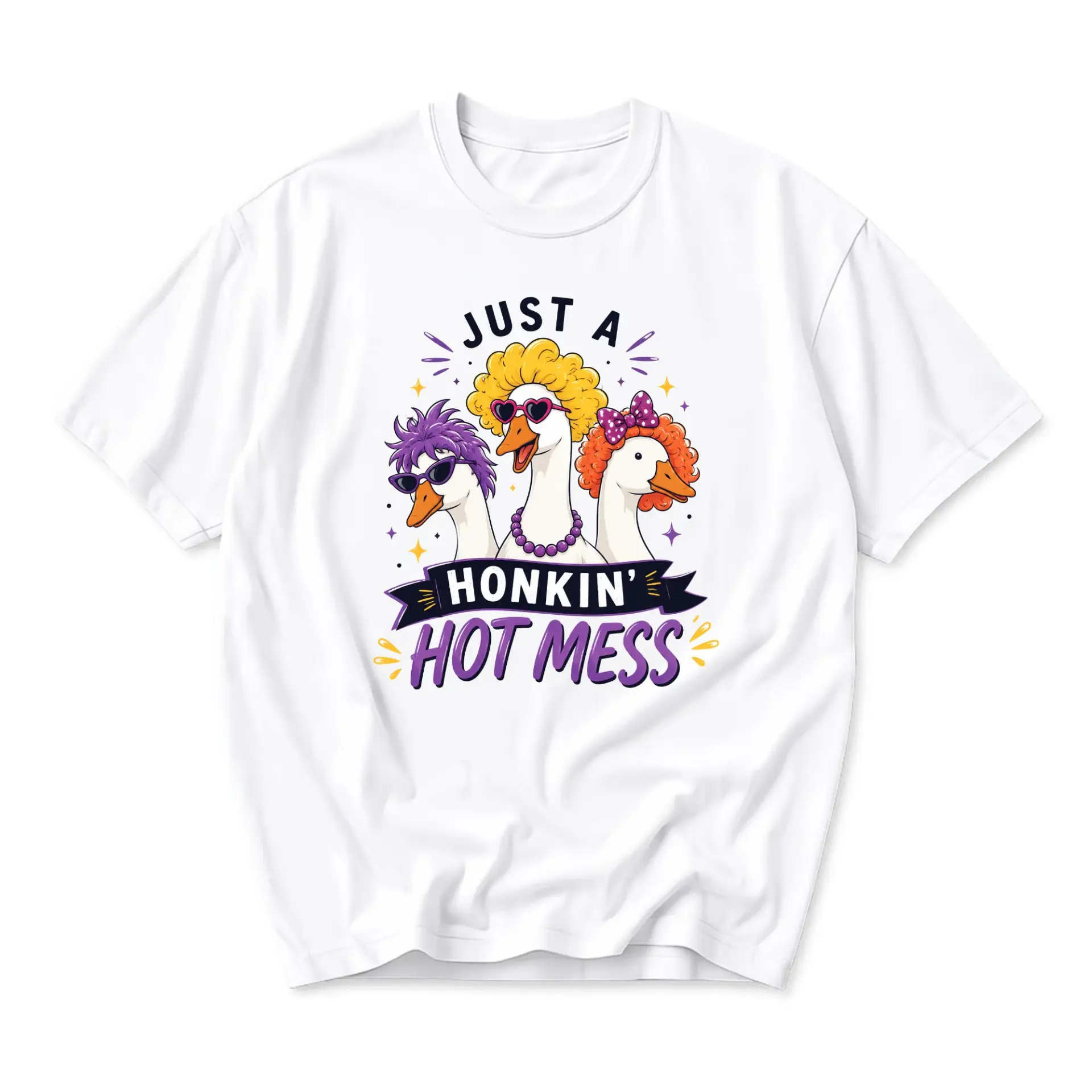 Funny Shirt Just a Honkin Hot Mess Graphic Tee Unisex Casual Apparel for Men and Women Quirky Goose Themed Fashion